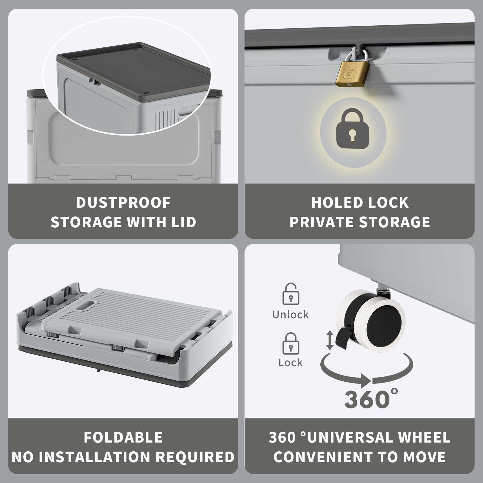 HAIXIN 157 QT Collapsible Plastic Deck Box with Wheels & Lockable Lid - Outdoor Storage Container for Patio Cushions, Garden Tools, Toys, Parcel Delivery - UV Resistant Dark Grey Organizer for Backyard, Poolside & Garage Storage