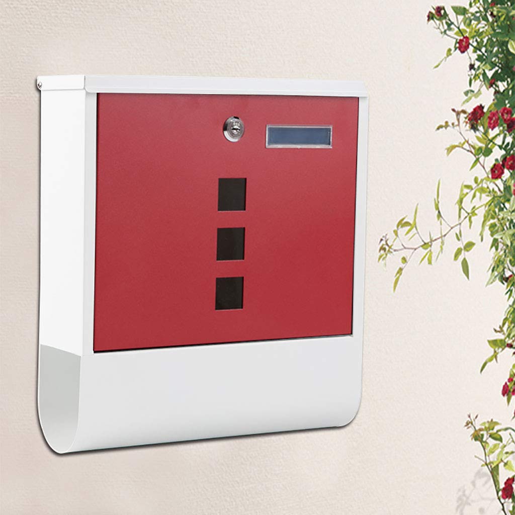 Lockable Wall Mounted Newspaper and Magazine Postbox - Outdoor Letter Box for Villa, Garden, or Patio - Stylish Red Mail Holder for Home, Office, or Business Use