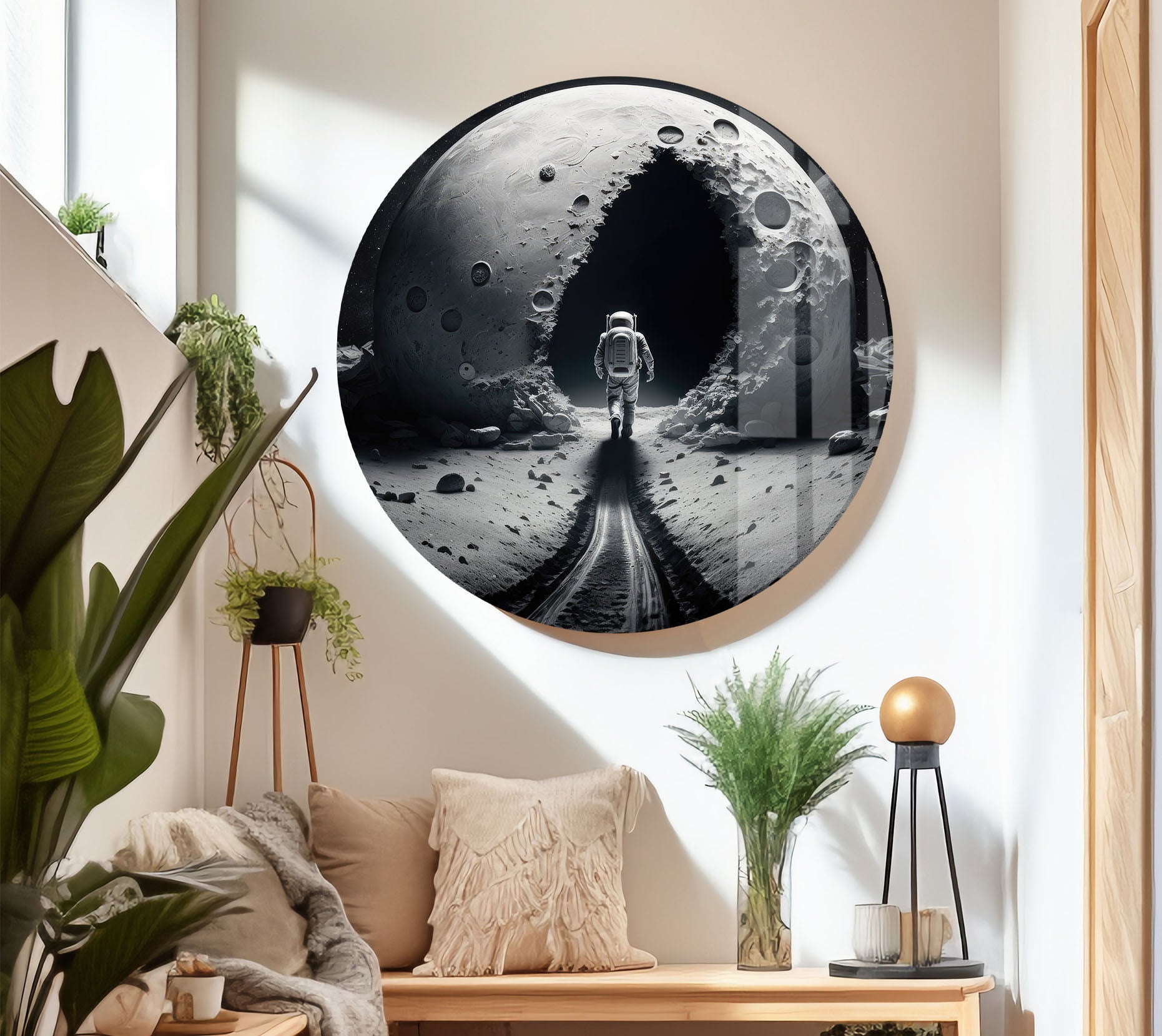 Astronaut Moonwalk Wall Art - Surreal Space Galaxy Glass Print for Home & Office Decor | Unique Sci-Fi Poster for Living Room, Bedroom, or Gift