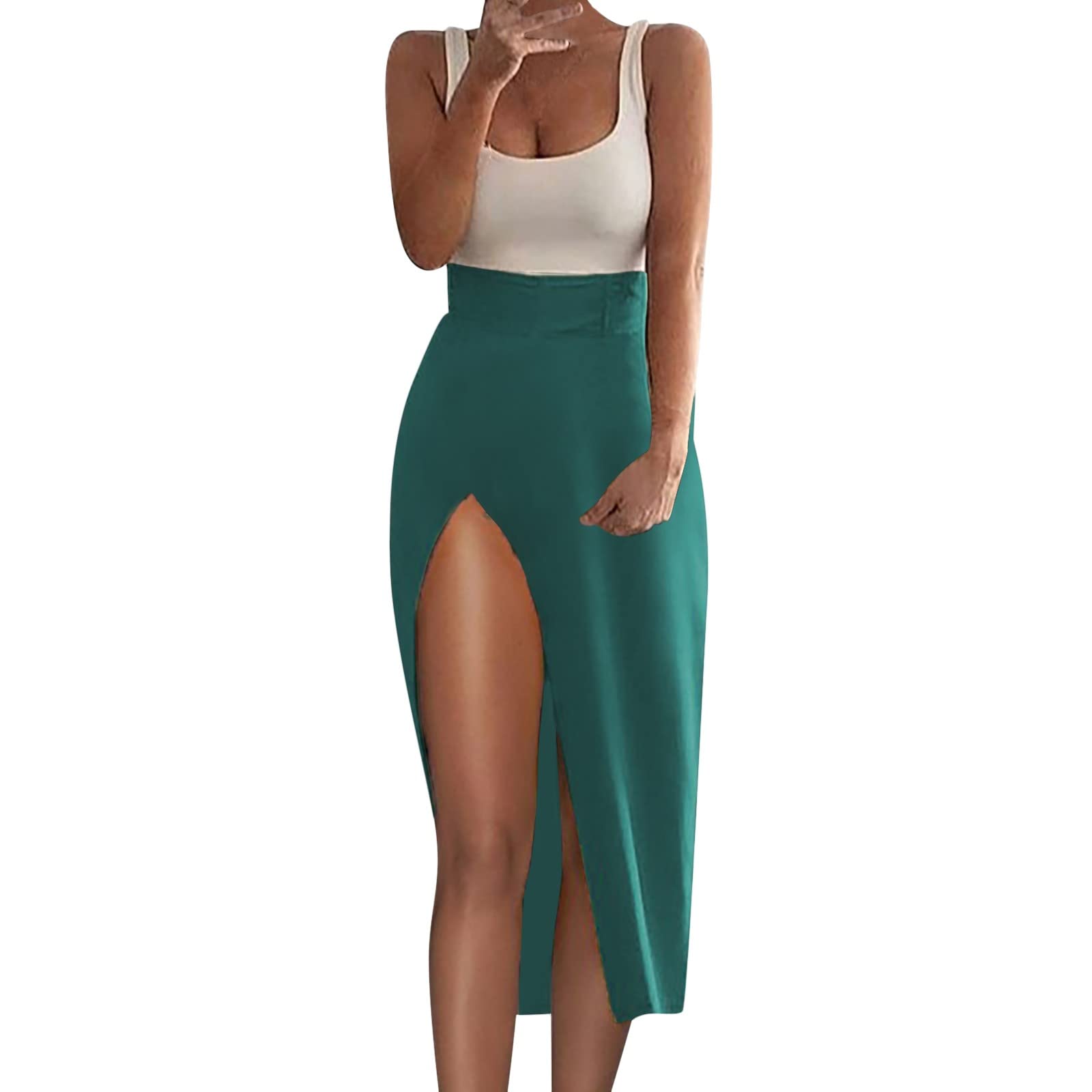 Women's High Waist Stitching Slim Vest Skirt Split Sexy Bodycon Dress for Night Out, Party, and Date Night - Plus Size Options Available