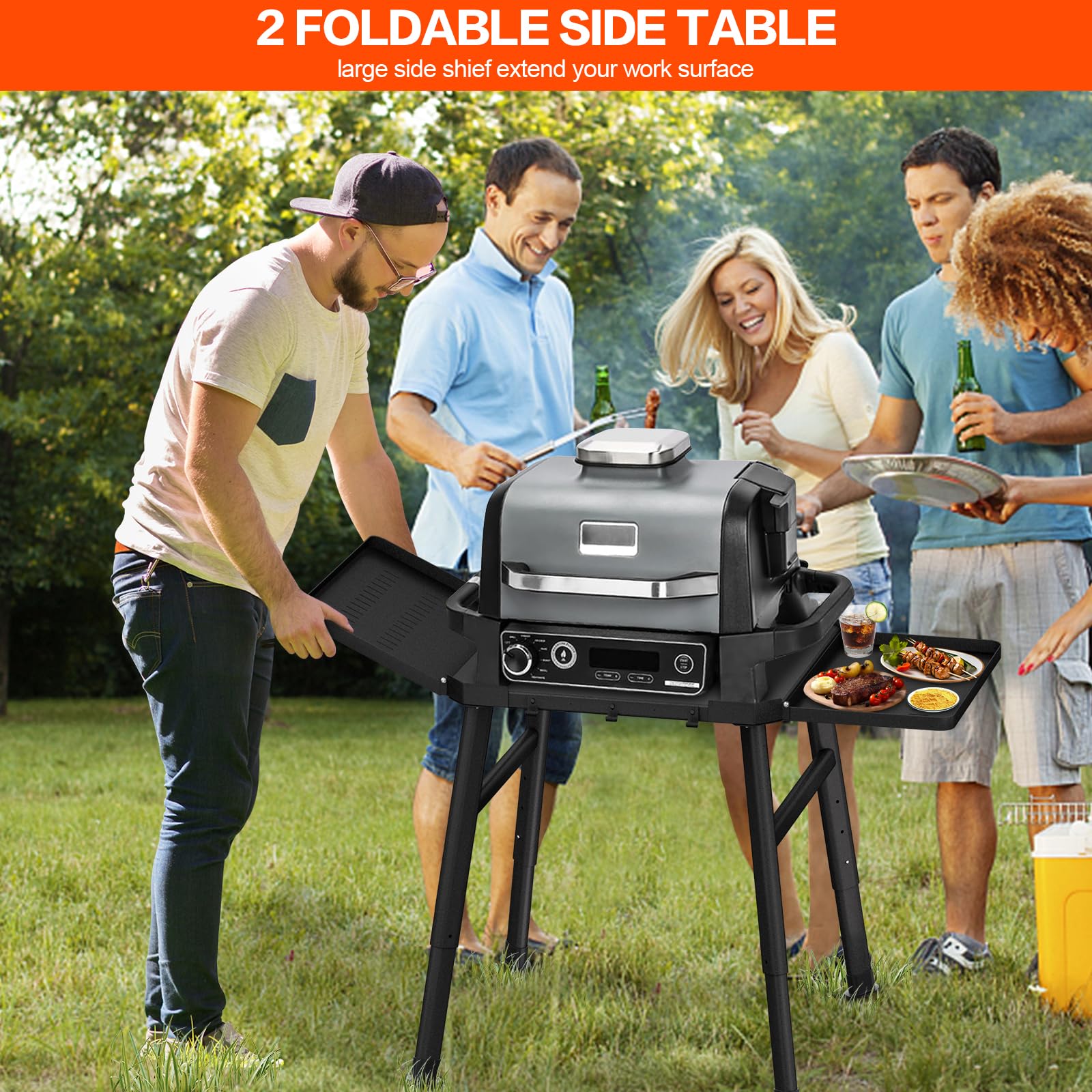 Universal Grill Table Stand for Ninja OG & OO Series, Woodfire & Pizza Oven - Outdoor Cooking Side Table with Utensil Holder | Perfect for Backyard BBQs, Camping & Patio Parties