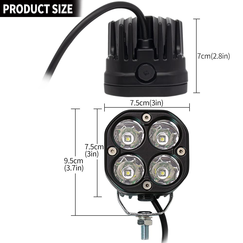 STDYSUN 3 Inch 40W LED Offroad Lights - Super Bright Waterproof Driving Fog Lights, 2PCS Auxiliary Pod Lights for Cars, Trucks, ATV, UTV, Boats & Motorcycles - Perfect for Night Offroading, Work Lighting & Emergency Use