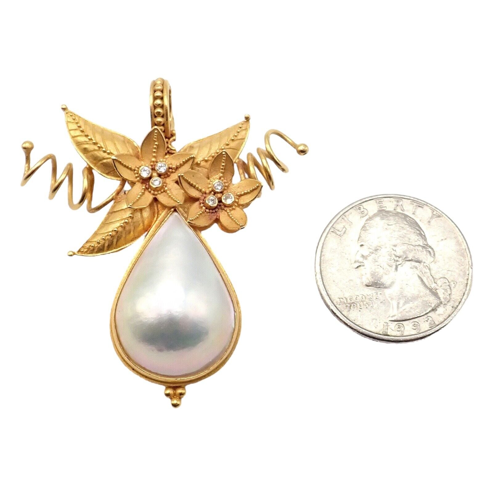 Vintage Carolyn Tyler 22k Yellow Gold Mabe Pearl Diamond Pendant Pin Brooch - Elegant Jewelry for Special Occasions & Gift Giving