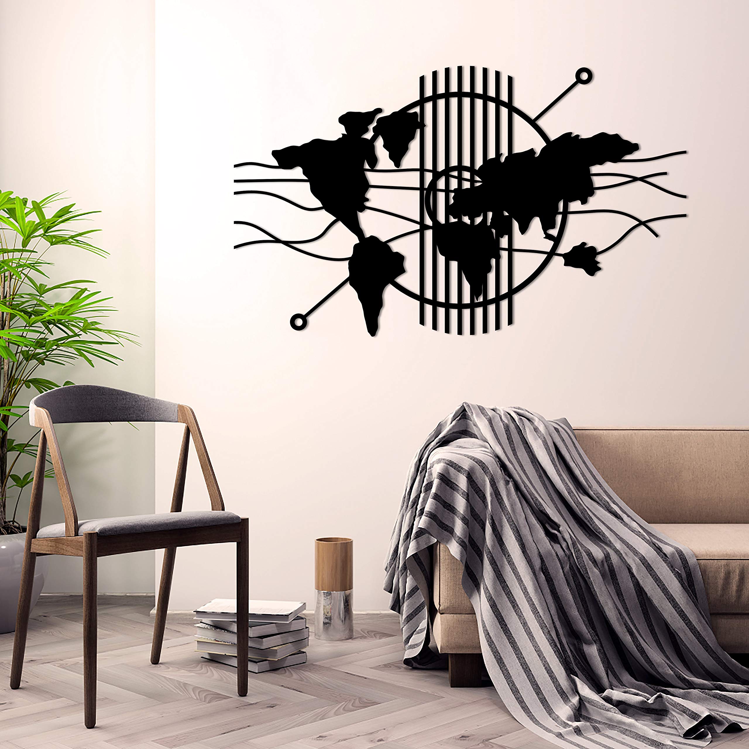 Metal World Map Wall Art - 18.11 x 30.71 Inch Decorative Home & Office Wall Decor for Living Room, Bedroom - Perfect for Travel Lovers & Interior Design