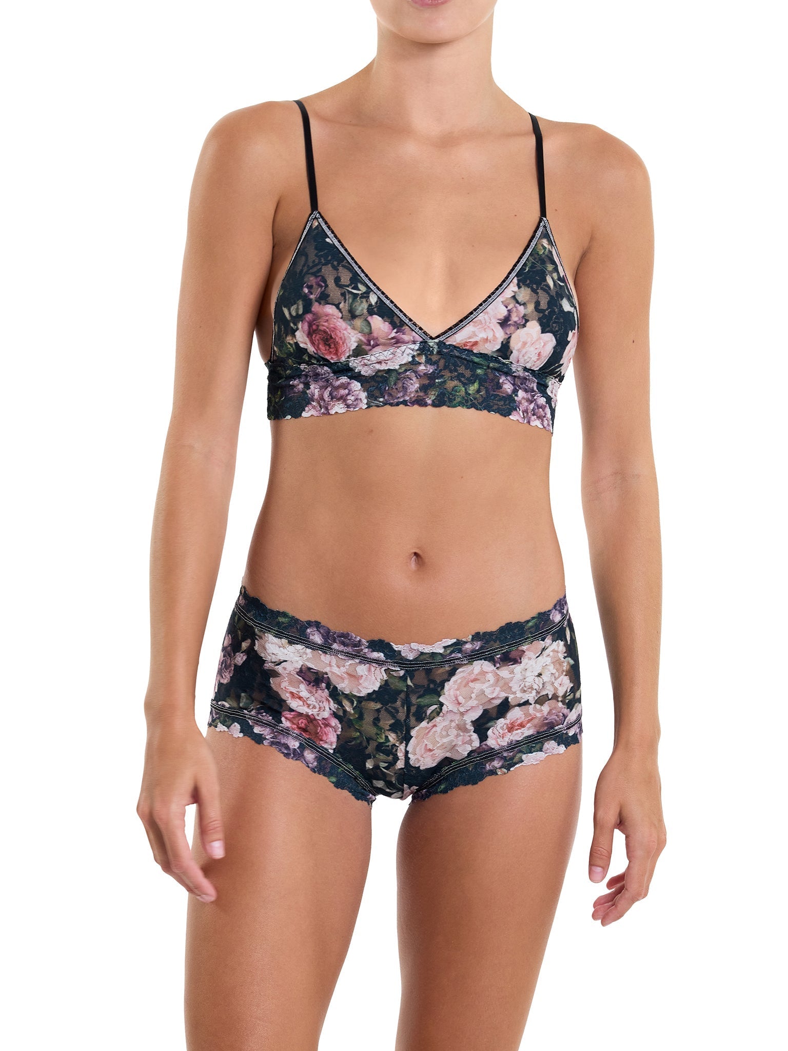 Printed Signature Lace Padded Triangle Bralette - Comfortable Wireless Bra for Women, Soft Stretch Fabric, Everyday Wear & Layering