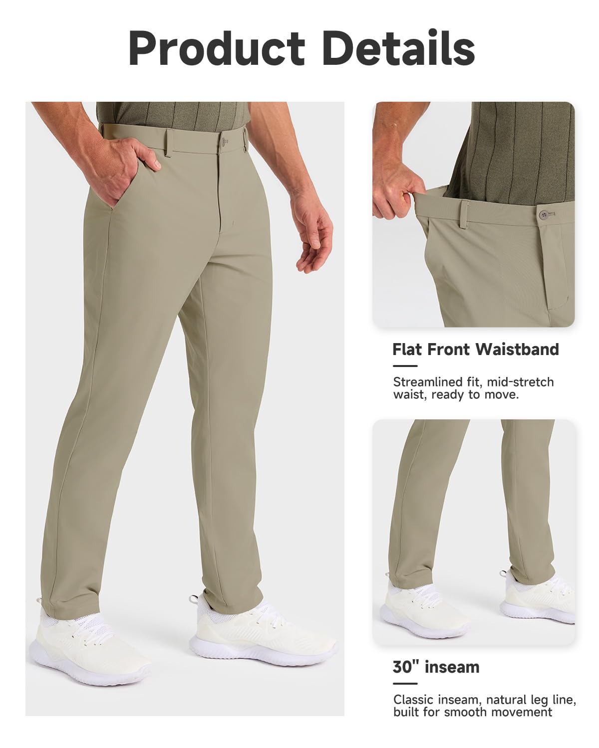 Men's Classic Fit Golf Pants - Stretch Work Dress Pants 30'' 32'' 34'' - Lightweight Casual Pants with Pockets - Perfect for Golf, Office & Business Casual Wear
