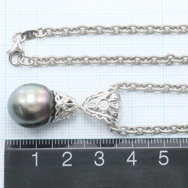 18K White Gold Black Tahitian Pearl Diamond Necklace for Women - Elegant Pearl Jewelry Gift for Anniversary, Wedding, and Special Occasions