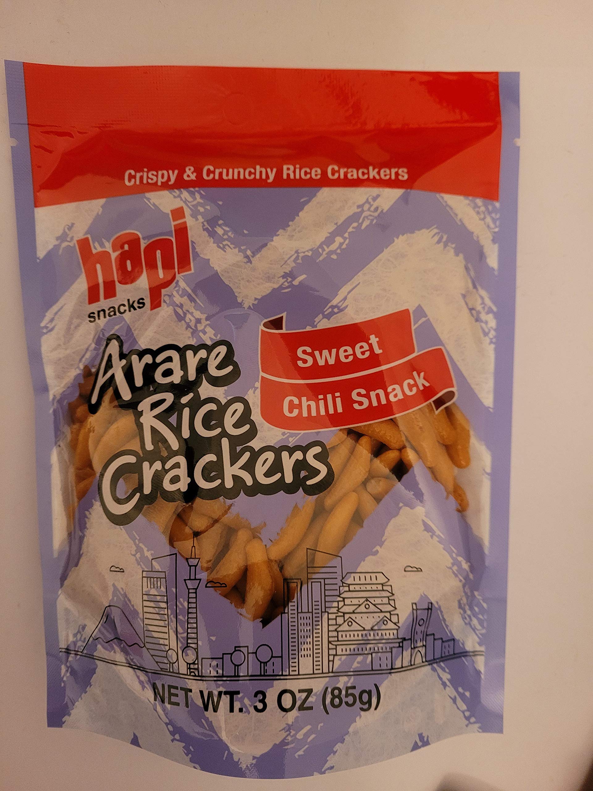 Hapi Chili Bits Rice Crackers - Spicy & Crunchy Snack, 3-Ounce Bags (Pack of 12) - Perfect for Parties, Office Snacks & Asian-Inspired Meals