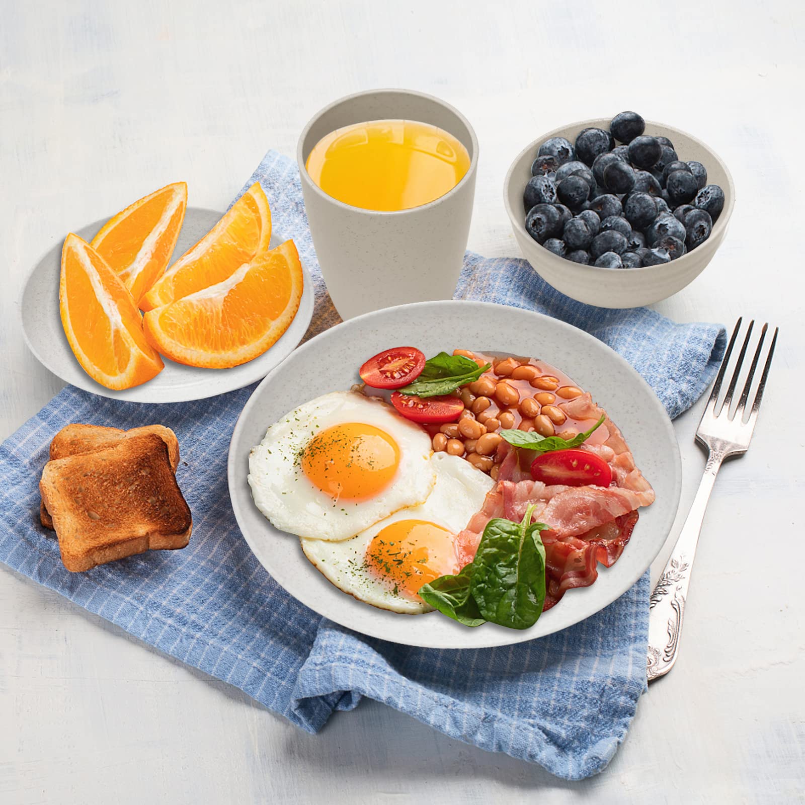 Eco-Friendly Wheat Straw Dinnerware Set for 6 - 24PCS Lightweight Unbreakable Plates, Bowls & Cups | Microwave & Dishwasher Safe | Perfect for Camping, RV, Picnic, Kitchen | Ideal for Kids & Adults | Durable Outdoor & Indoor Dining Solution