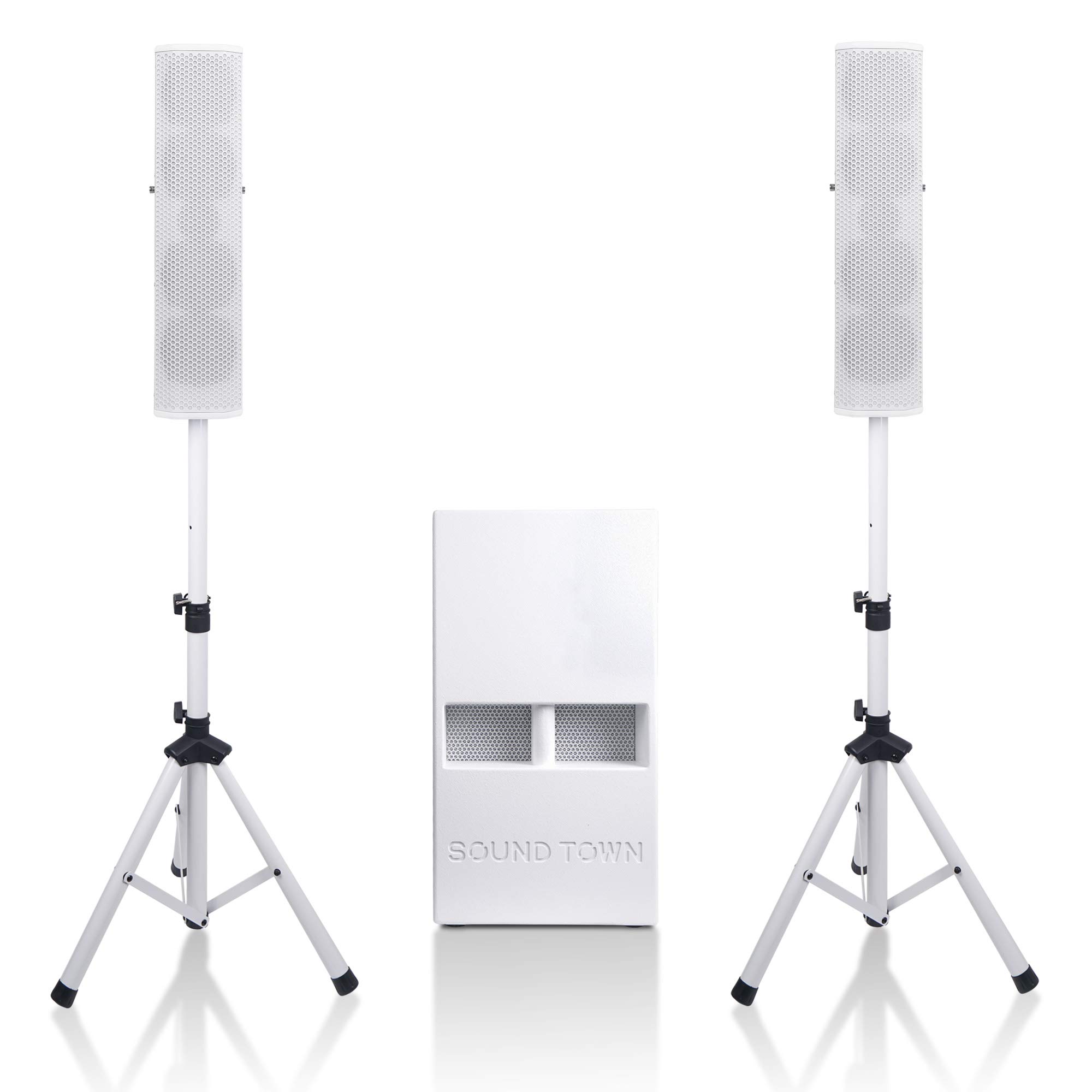 Sound Town CARPO-V5W12 12” 1400W Powered Subwoofer with 2x 500W Passive Column Speakers - White, Professional Line Array System for Live Events, DJ Performances, and Outdoor Concerts
