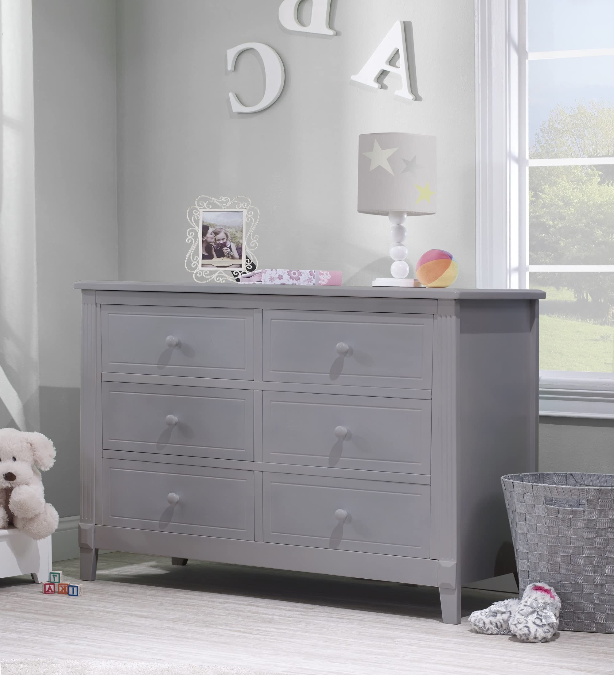 Sorelle Furniture Berkley Baby Dresser - 6-Drawer Nursery Storage, Kids Bedroom Furniture, Infant Nightstand - Gray - Perfect for Baby Room Organization & Toddler Clothes Storage