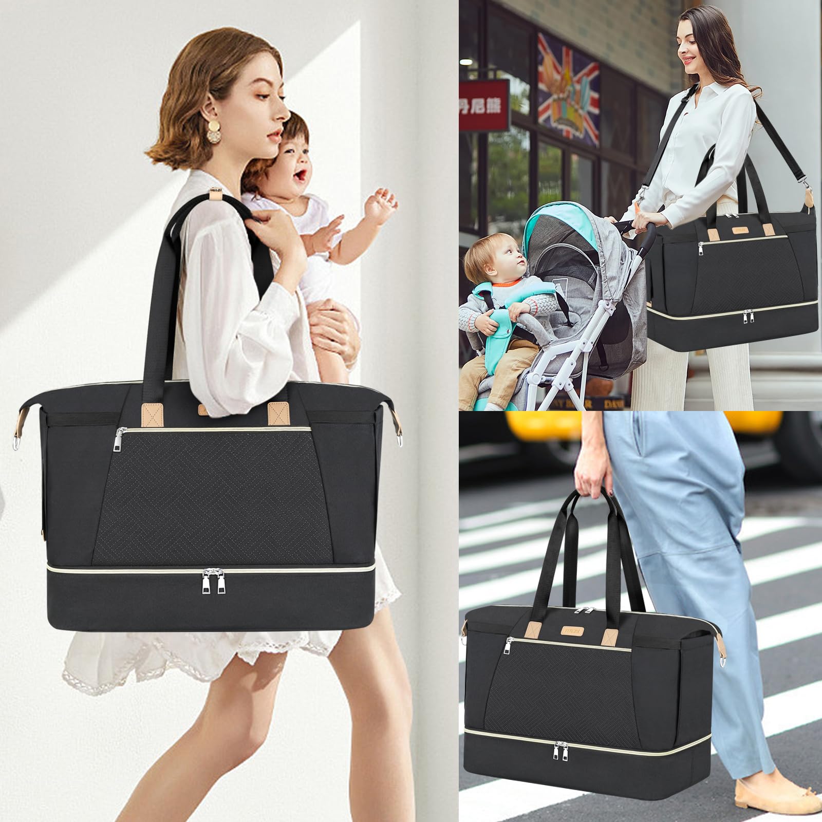 ITIEZY Large Diaper Bag Tote for Women - Waterproof Baby Bag with Changing Pad & Pacifier Case | Perfect for Hospital, Travel & Everyday Use as Mom Essentials