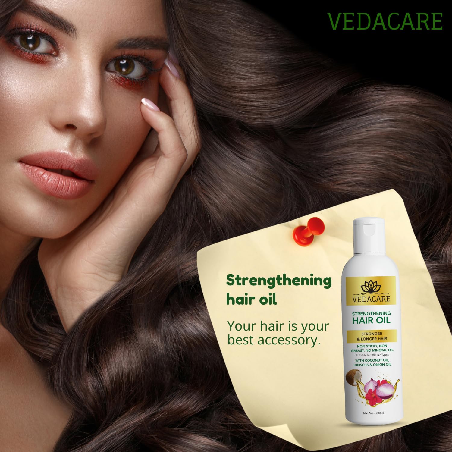 Vedacare Strengthening Hair Oil for Hair Fall Control - Natural Onion, Hibiscus & Coconut Oil Blend - Anti Hair Loss Treatment, No LLP, No Preservatives | Promotes Hair Growth & Reduces Hair Fall | Perfect for Daily Scalp Massage & Damaged Hair Repair