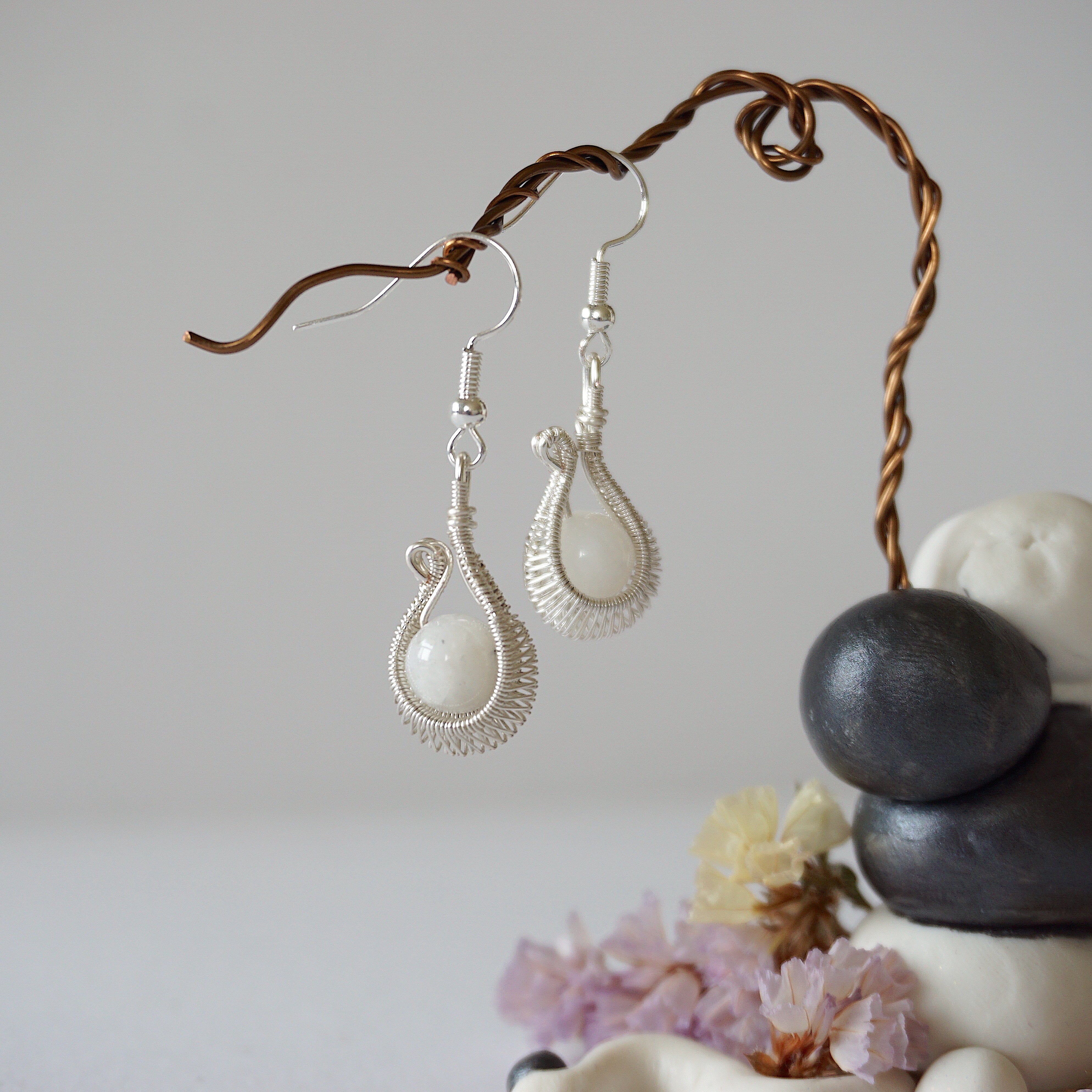 Rainbow Moonstone Hoop Earrings - Silver Plated Cradle Earrings for Women | Boho Chic Jewelry for Everyday Wear & Special Occasions