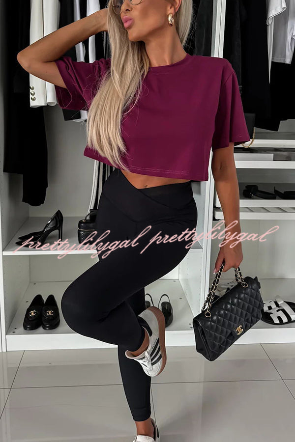 Tayshia Women's Short Sleeve Crop Top Stretchy T-Shirt - Casual Summer Outfit for Beach, Yoga & Streetwear