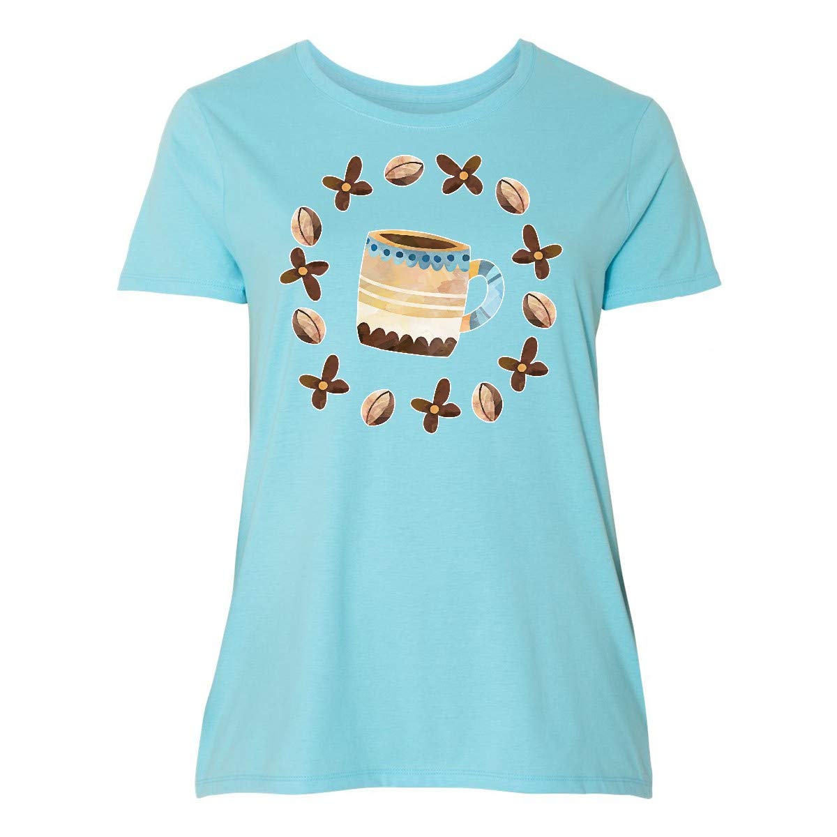 Inktastic Women's Plus Size Coffee Beans & Flower Circle T-Shirt - Comfortable Casual Tee for Coffee Lovers, Perfect for Everyday Wear & Gifts