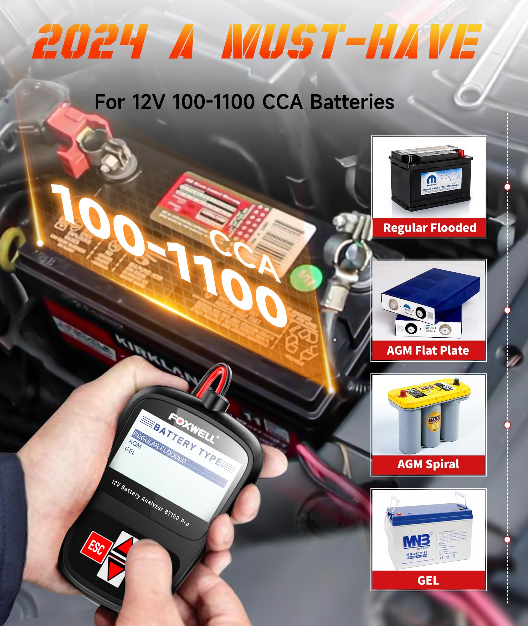 FOXWELL BT100 Pro 12V Car Battery Tester - Automotive Digital Battery Analyzer with NT301 Plus OBD2 Scanner - Perfect for Vehicle Maintenance & Diagnostics