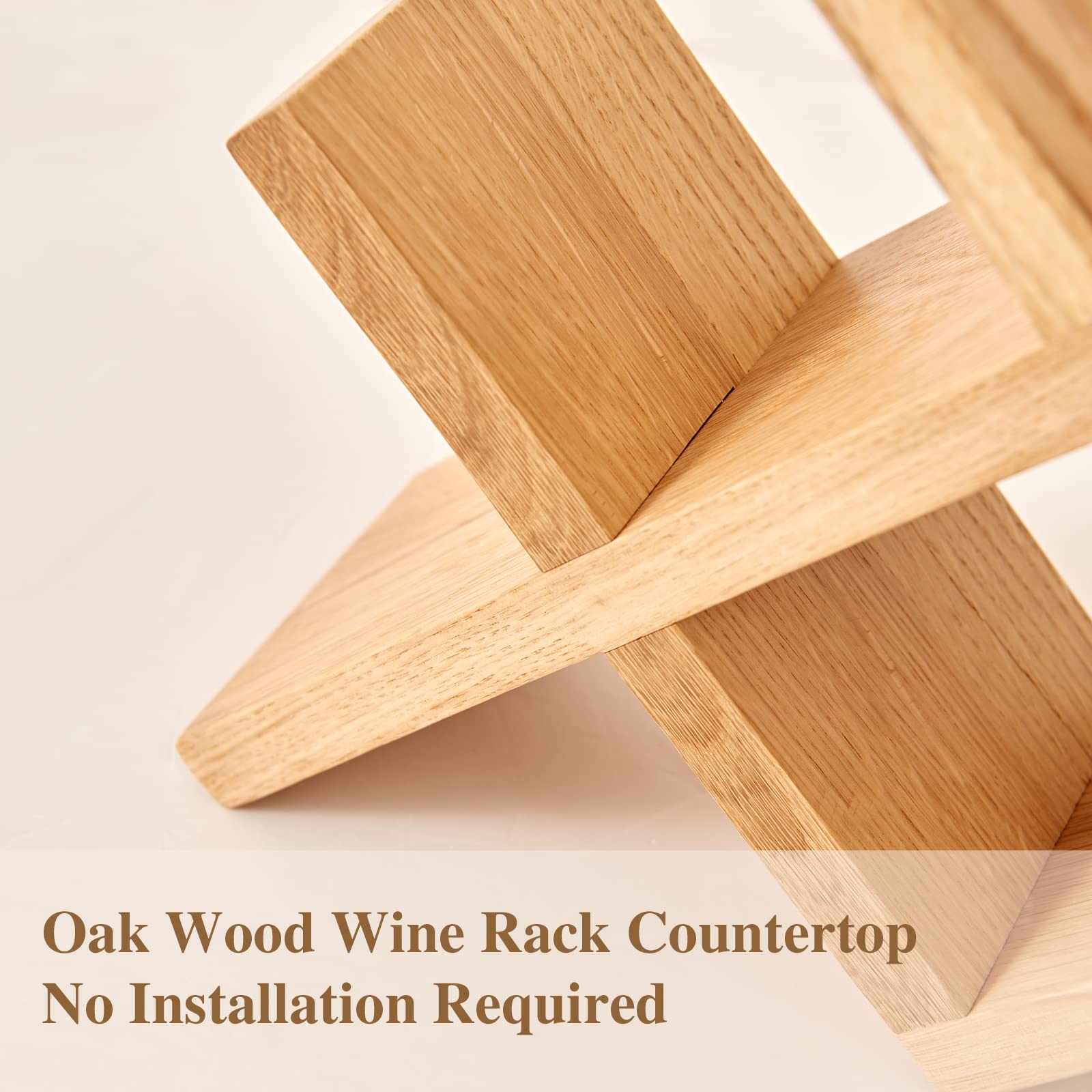 Solid Oak Wood Countertop Wine Rack Holder - 4 Bottle Organizer for Wine, Beer & Drinks - Perfect for Home Bar, Kitchen, Cellar & Basement Storage - Durable & Stylish Wine Display for Entertaining & Dining