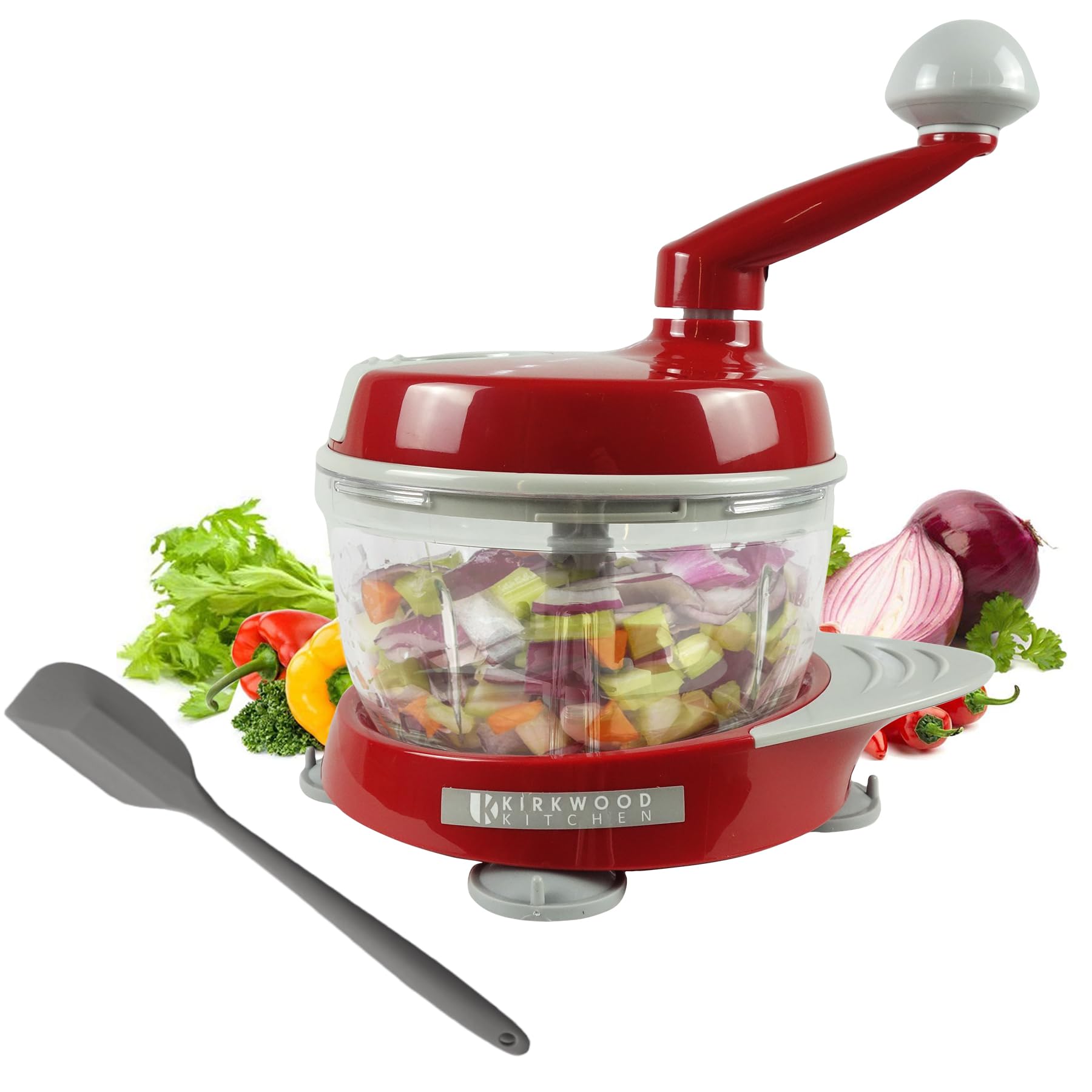 Kirkwood Kitchen Multi-Function Manual Food Processor - Meat Grinder, Vegetable Chopper, Slicer & Dicer for Fruits, Herbs, Lettuce & Salad Prep | Perfect for Meal Prep, Camping & Small Kitchen Spaces