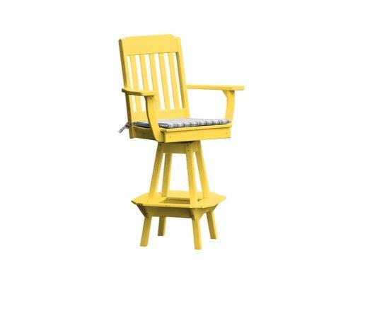 A & L Furniture Traditional Swivel Bar Chair with Arms - Comfortable Upholstered Stool for Kitchen Island, Home Bar & Breakfast Nook