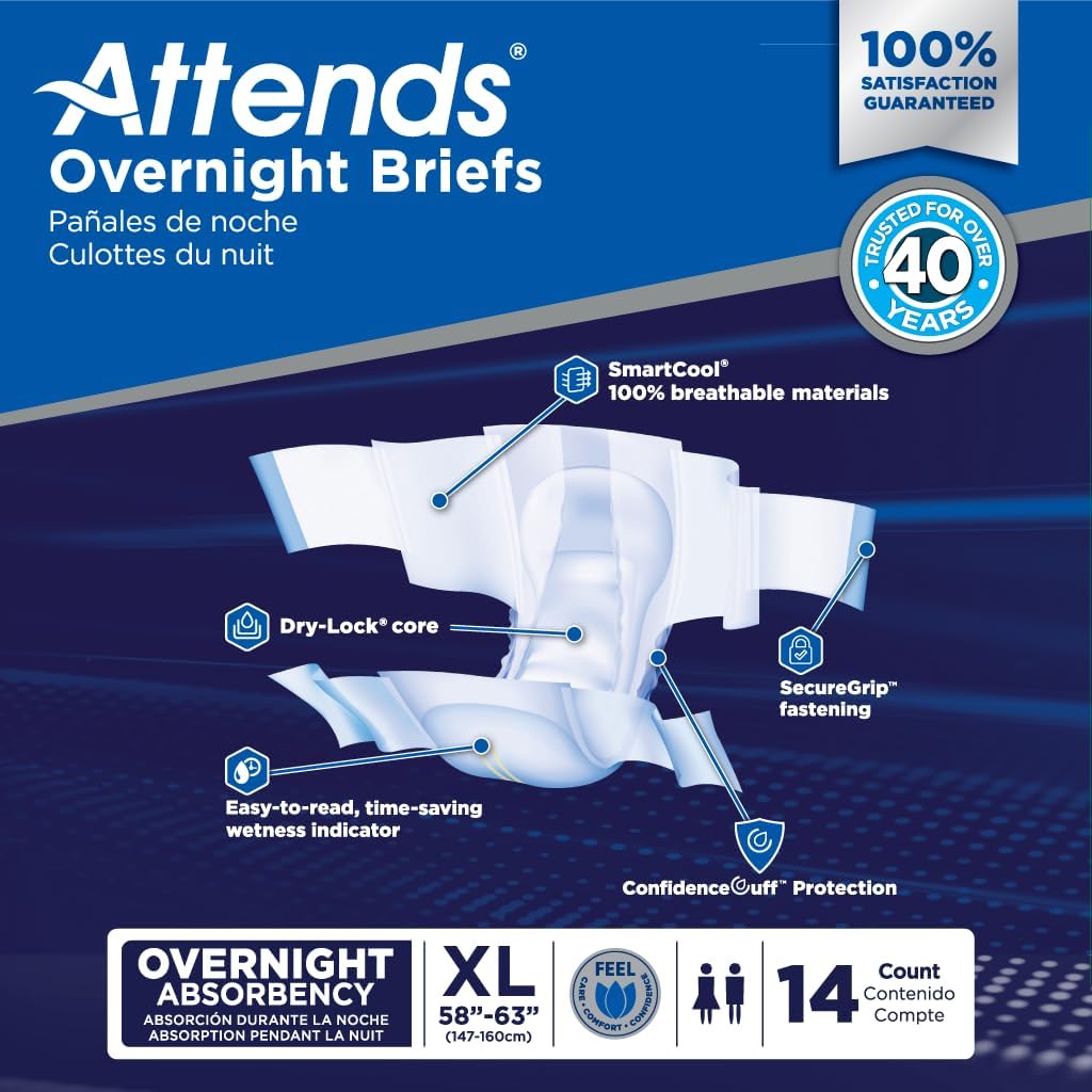 Attends Overnight Disposable Briefs for Adults - X-Large (58