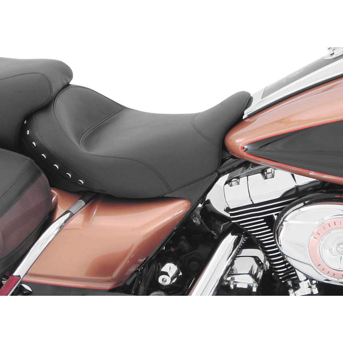 Mustang Solo Seat with Chrome Studs for Harley FLHX (2008-2013) - Comfortable Motorcycle Seat for Long Rides & Cruising