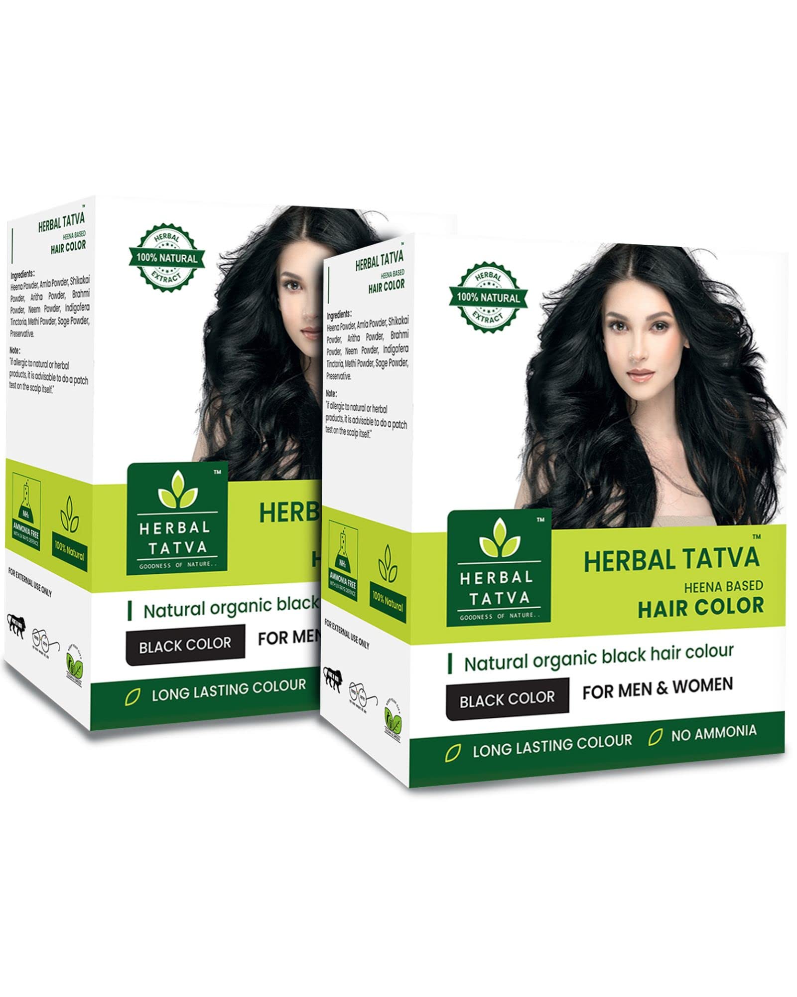 Herbal Tatva Black Natural Hair Color 200G | Chemical-Free Henna Powder for Hair | PPD-Free & Safe for All Hair Types | 100% Organic Herbal Hair Dye (100G x 2) | Perfect for Gray Coverage & Natural Hair Coloring at Home