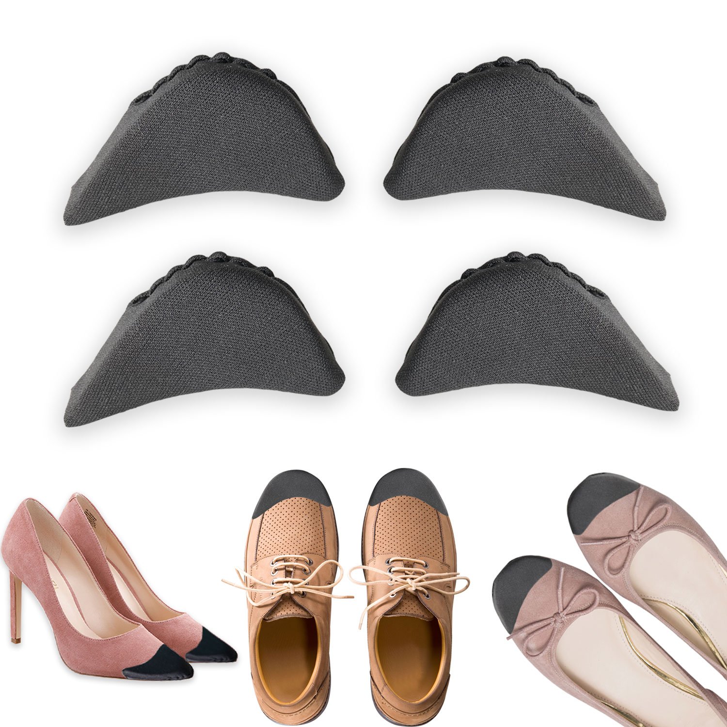 Premium Shoe Filler Inserts for Men & Women - Adjustable Toe Fillers & Insoles to Make Big Shoes Fit Perfectly (2 Pairs, Black) - Ideal for Dress Shoes, Sneakers & Boots for Comfort & Secure Fit