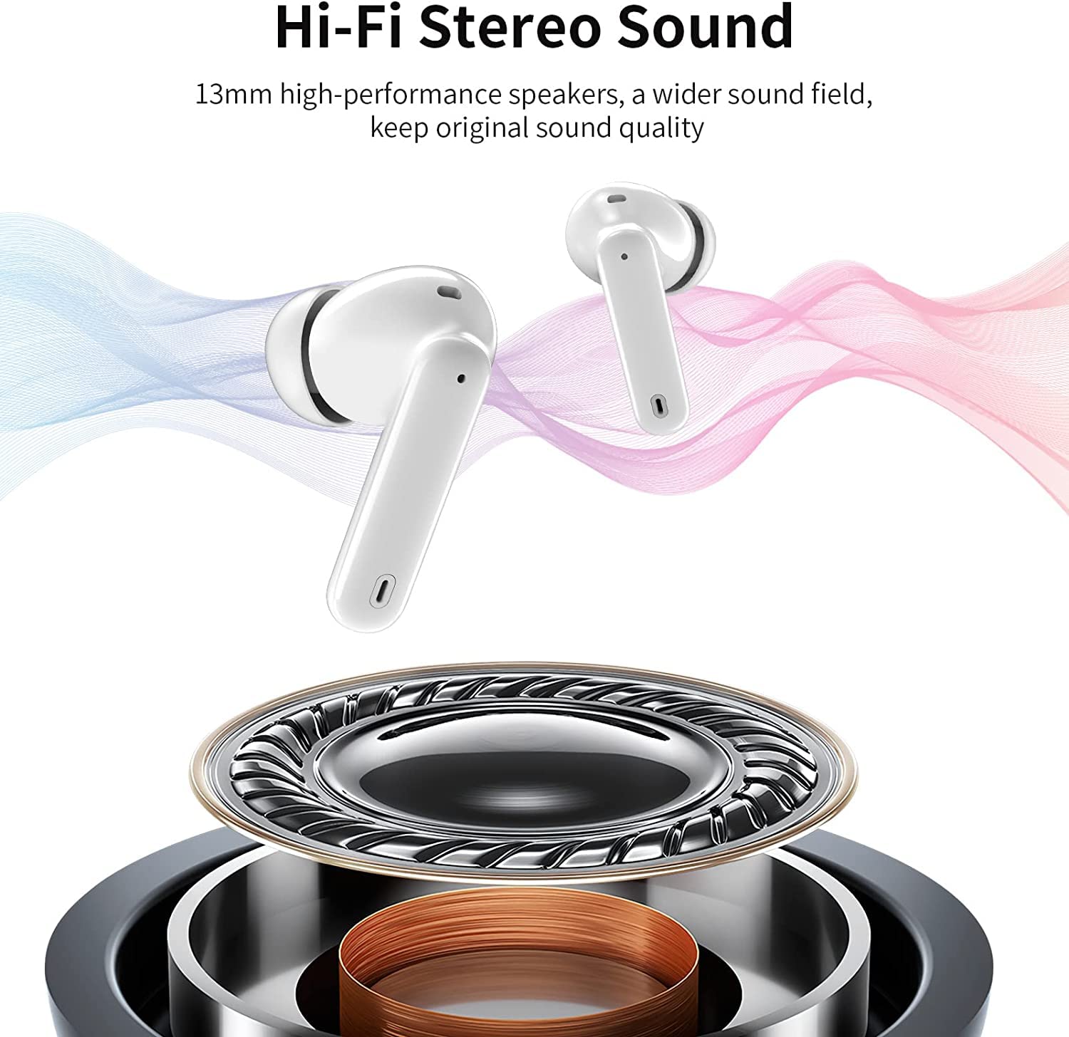 Wireless Earbuds Bluetooth 5.0 with Active Noise Cancelling, IPX7 Waterproof in-Ear Headphones with Charging Case for iPhone Android - Perfect for Music, Gaming, Calls & Workouts (White)