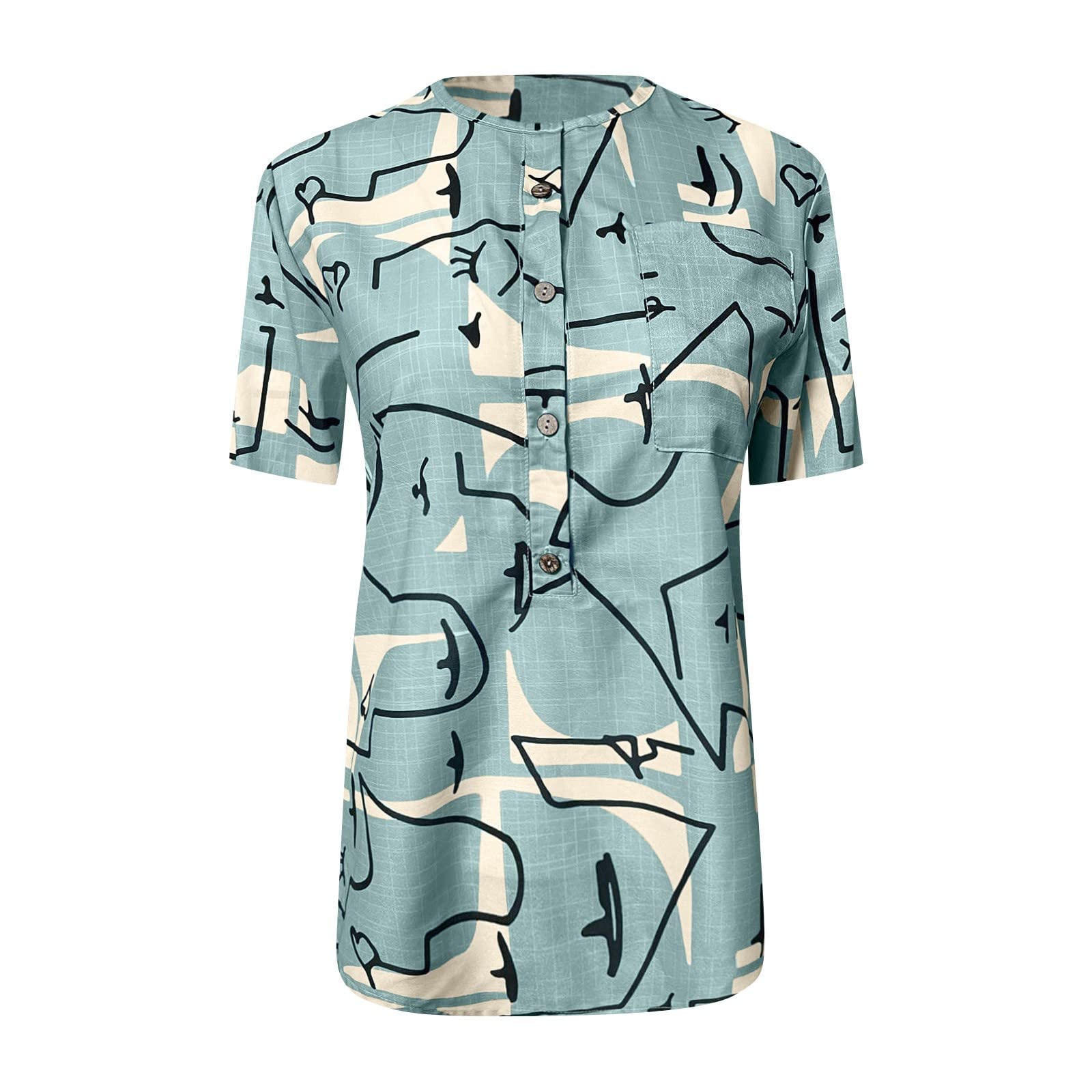 Women's Fitted Short Sleeve Printed T-Shirt - Trendy Button Neckline Casual Summer Top (Green, S) | Perfect for Daily Wear, Outings & Vacation Outfits