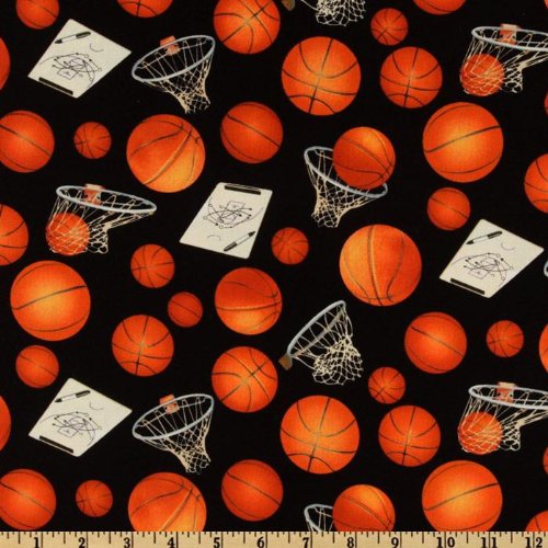 Premium Black Basketball & Hoops Quilting Fabric by the Yard - Sports Themed Cotton Material for DIY Projects, Team Apparel, and Home Decor