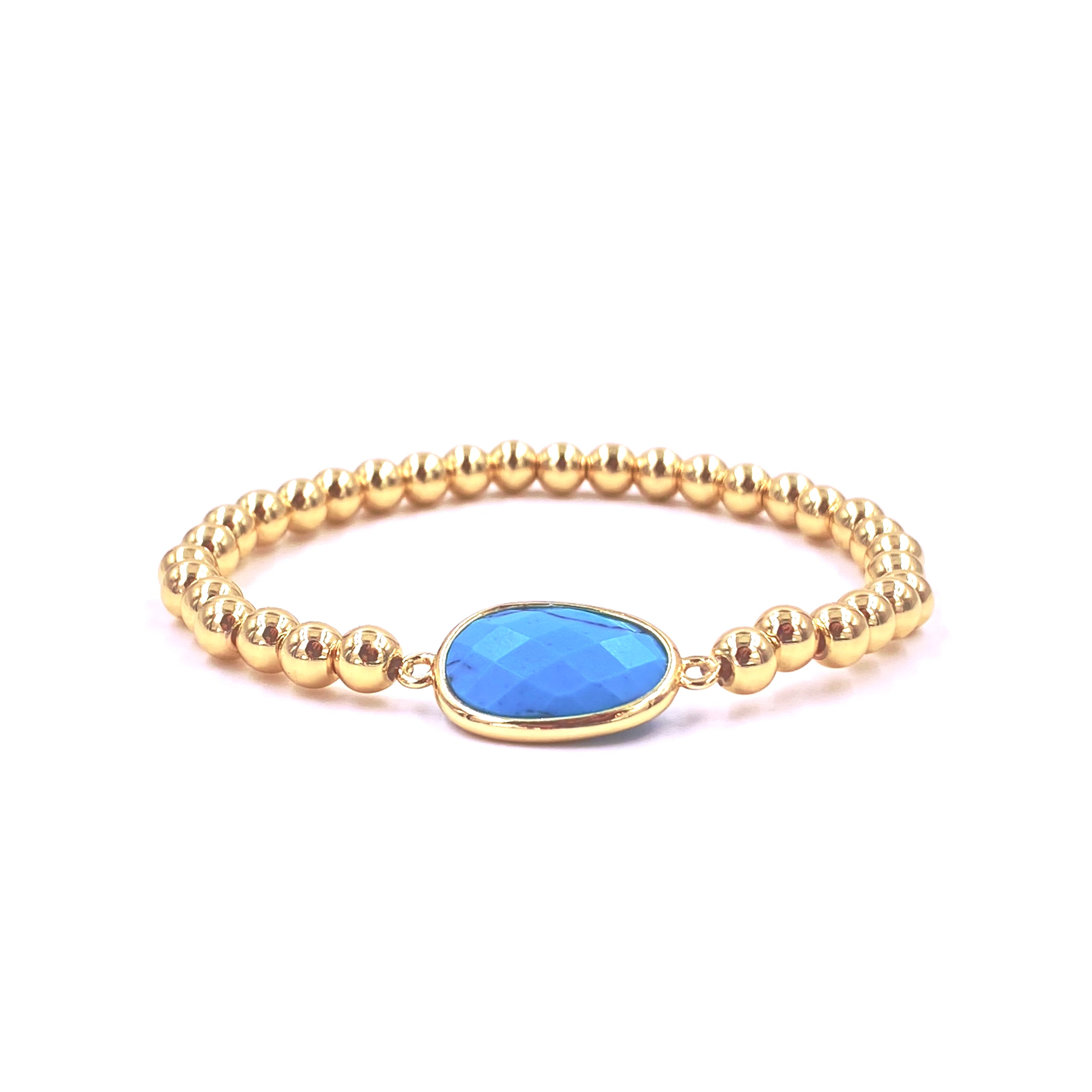 Ashley Gold Stainless Steel Turquoise Ball Beaded Stretch Bracelet for Women - Elegant Adjustable Jewelry for Parties, Weddings & Everyday Wear
