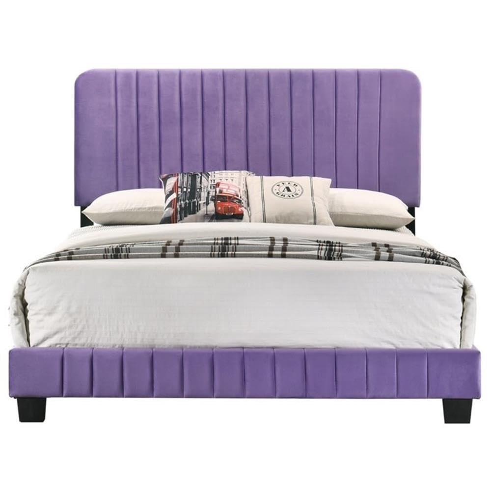 Glory Furniture Lodi Velvet Upholstered Full Size Bed Frame in Purple - Luxurious Soft Fabric Upholstery for Master Bedroom & Guest Room Decor