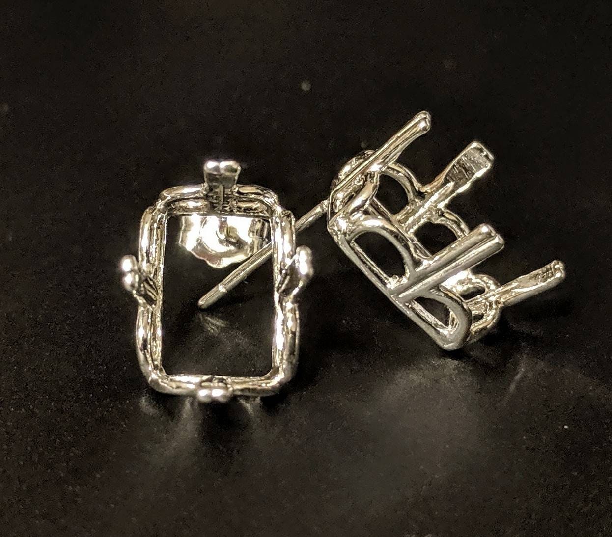 Solid Sterling Silver or 14kt Gold Emerald Cut Regalle Earring Settings - 12x10mm & 20x15mm Pair (2 Pieces) | Premium Jewelry Findings for DIY Earrings, Wedding Jewelry Making | USA Crafted 162 029/142 029