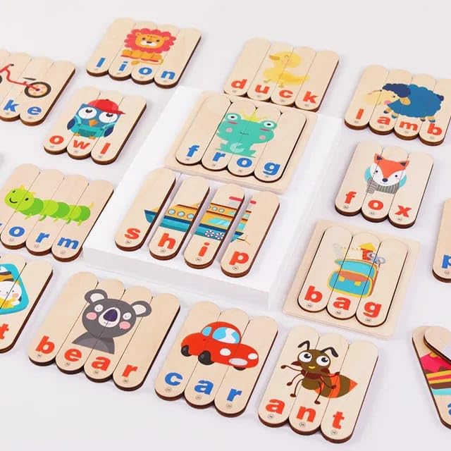 Kidstoysdaze Wooden Stick Puzzle - English Letter Matching & Spelling Word Game for Kids, Perfect for Early Learning and Classroom Activities