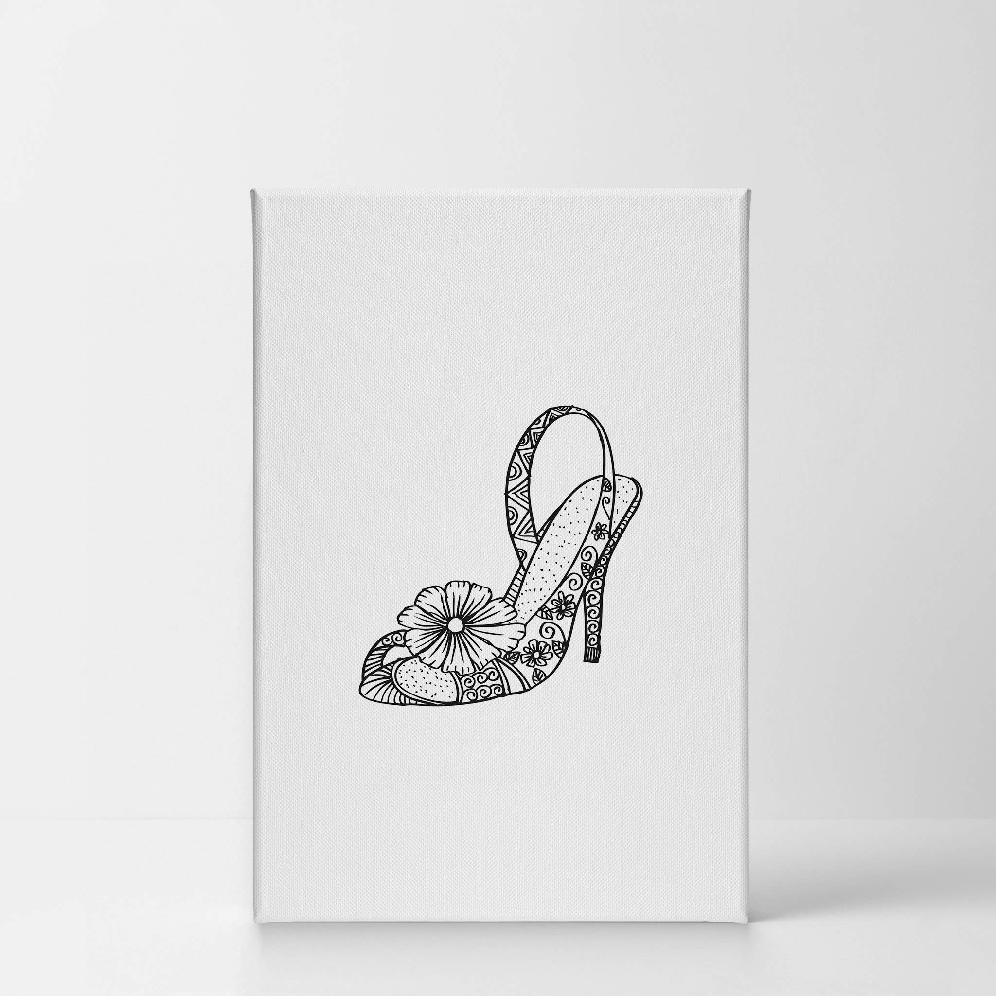 Black and White Floral High Heels Women Shoes - Fashion Canvas Wall Art Print for Office, Bathroom, Teen Girls Room, Dorm & Living Room Decor - Ready to Hang 17x11 - Perfect for Home & Gift Giving