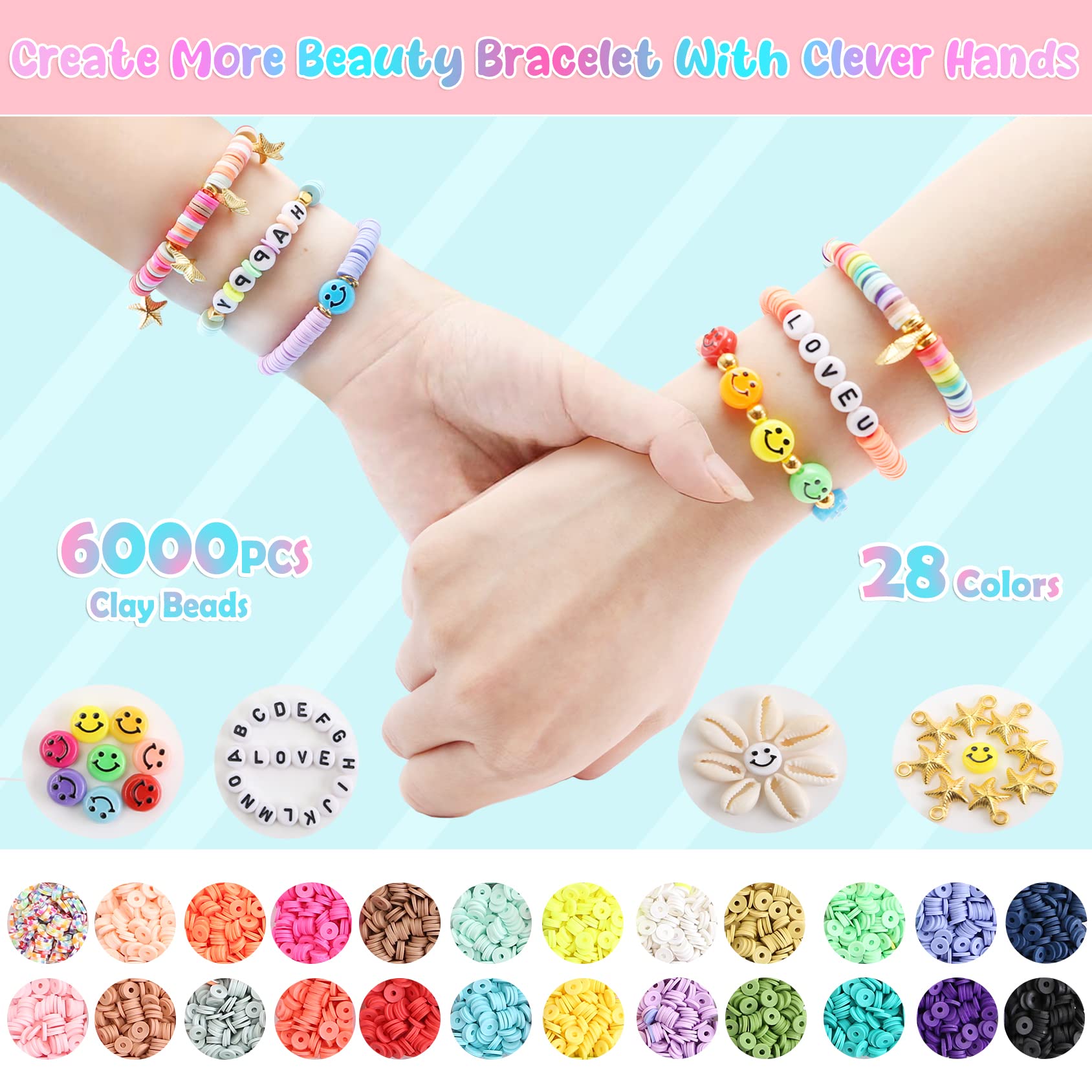 **Best Birthday Gift for Girls Ages 4-12: DIY Bracelet Making Kit with Clay Beads – Creative Arts & Crafts Jewelry Set for Kids, Fun Activity for Parties & Playdates**