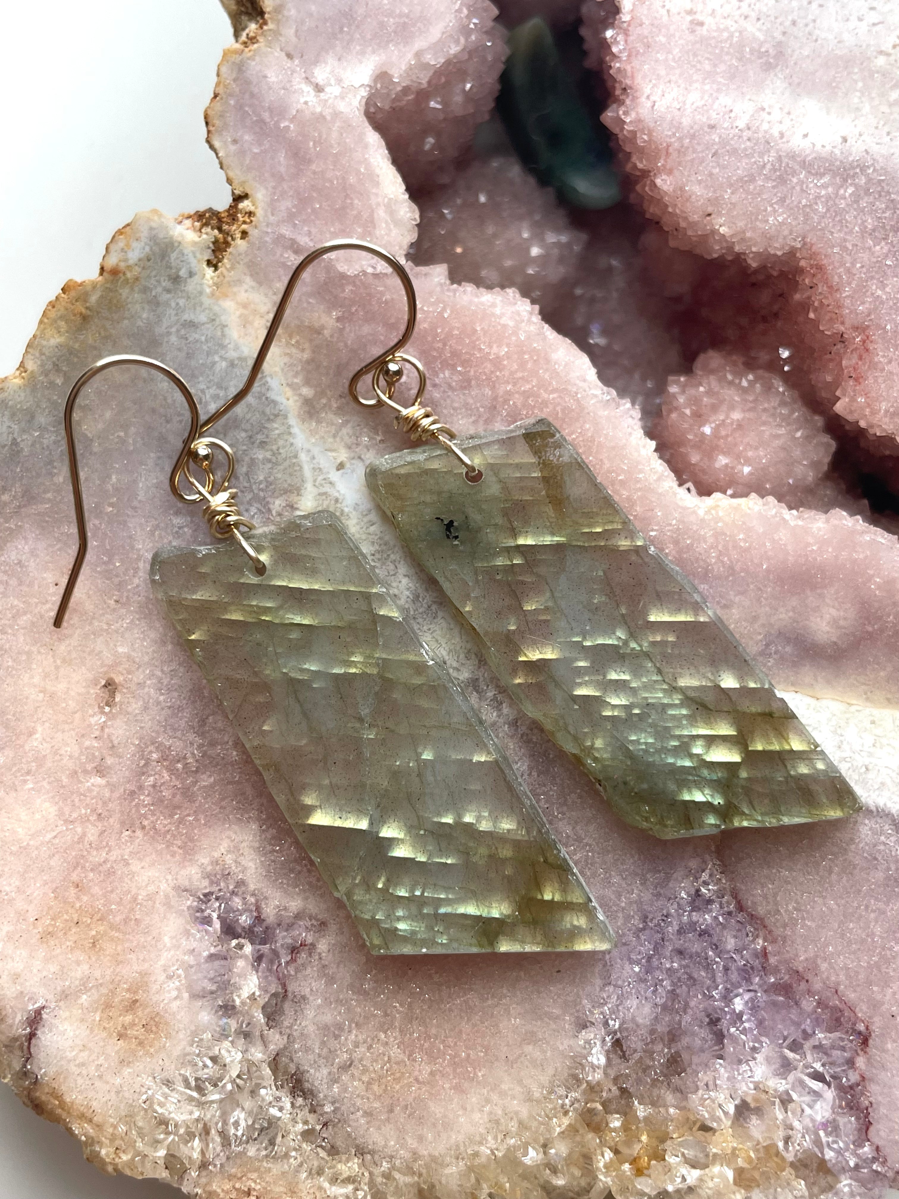 Gold Labradorite Dangle Drop Crystal Earrings for Women | Elegant Bohemian Jewelry | Perfect for Parties, Weddings & Special Occasions