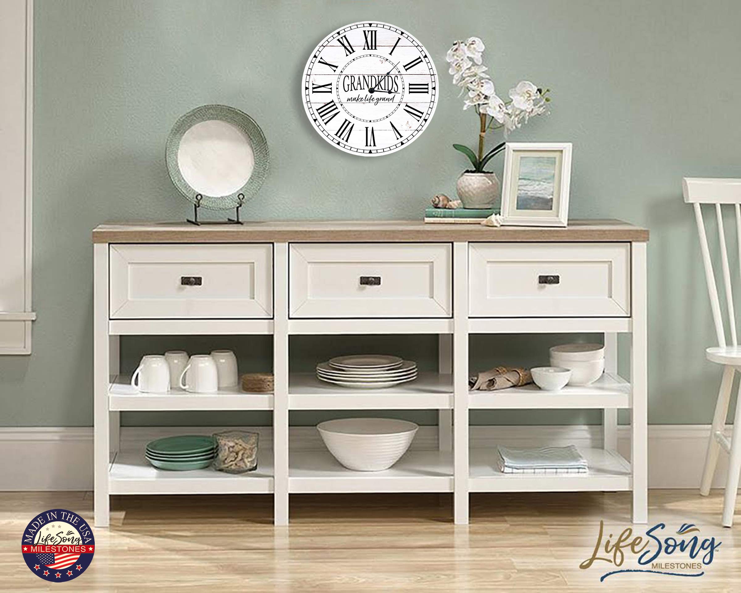 LifeSong Milestones 12-Inch Wooden Wall Clock - Elegant Anniversary Gift for Couples, Parents & Grandparents - Perfect for Living Room, Dining Room, Bedroom Decor - Shiplap Design - Ideal for Wedding Anniversaries, Family Gatherings & Home Décor