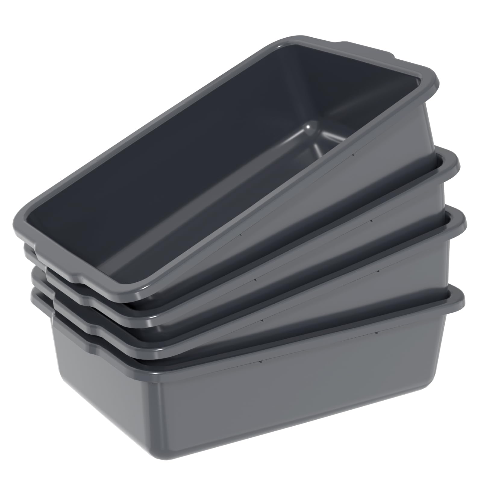 24L Plastic Utility Bus Tub - Large Commercial Bus Boxes, Gray (4-Pack) - Perfect for Dishwashing, Food Storage & Restaurant Organization