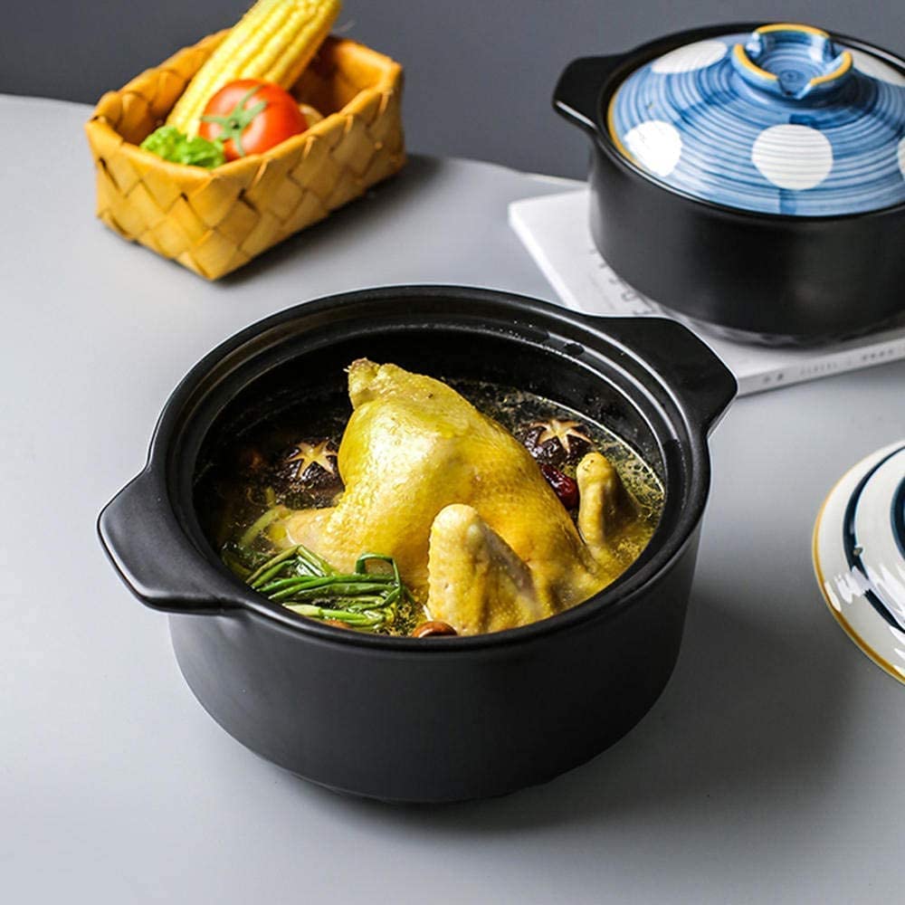 Japanese Style Ceramic Casserole Stockpot with Lid - 4.5L Heat Resistant Stone Pot for Gas Stove Cooking | Perfect for Stews, Soups & Slow Cooking at Home