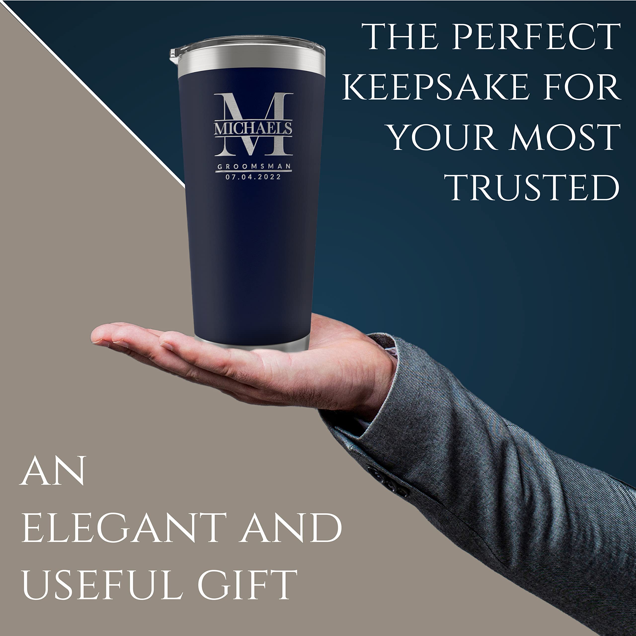 Personalized Groomsmen Gifts Set of 6 - 20oz/30oz Engraved Stainless Steel Tumblers with Custom Names & Titles - Double Wall Insulated - 3 Color Options - Perfect for Weddings, Bachelor Parties & Proposal Gifts (UNITED CRAFT SUPPLIES D6)