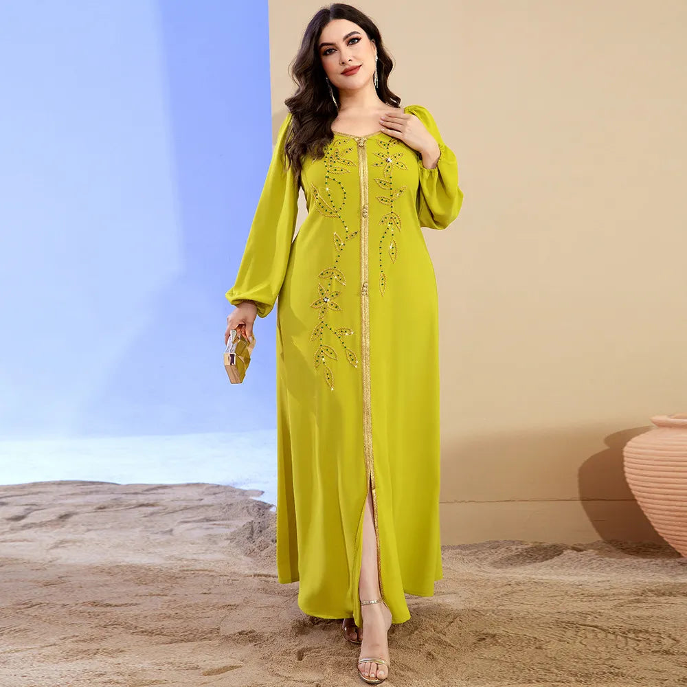 Elegant Hand-Stitched Rhinestone Beaded Caftan Dress for Women - Boho Chic Beach Cover Up, Evening Gown & Summer Party Wear