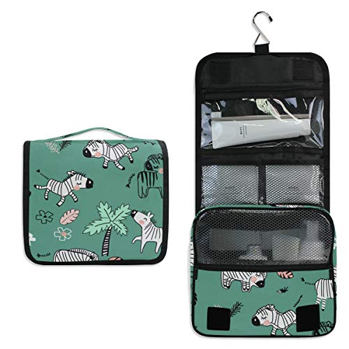 Waterproof Hanging Travel Toiletry Bag for Women - Cute Zebra Print Cosmetic Makeup Organizer Pouch | Perfect for Vacation, Gym, Camping & Daily Use