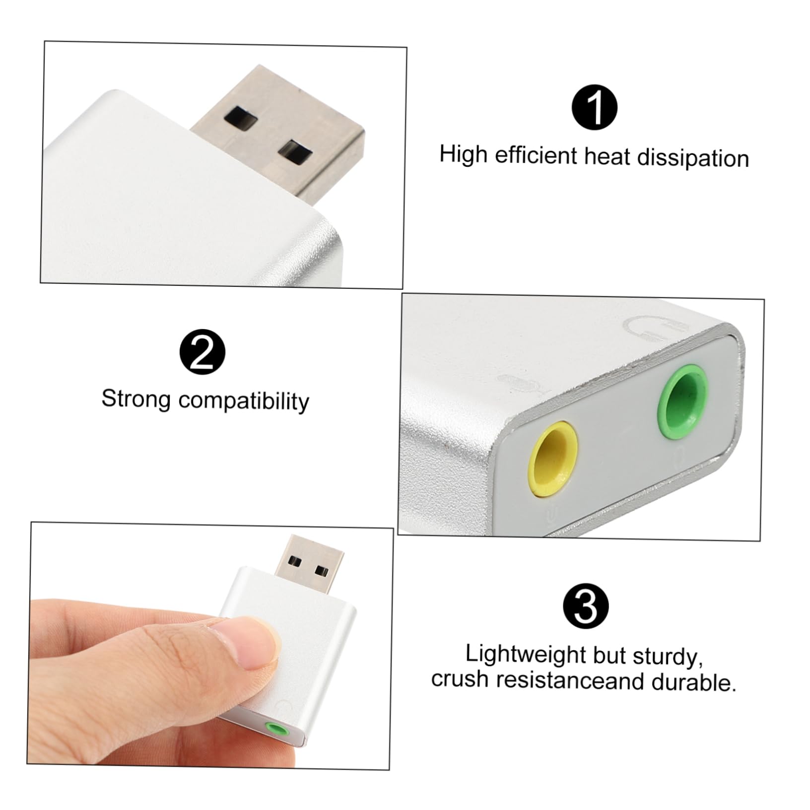 FELTECHELECTR USB External Sound Card Adapter - Aluminum Alloy USB Audio Adapter with Microphone for Laptop & PC - Windows Compatible Headphone & Mic Splitter for Gaming, Streaming & Video Calls