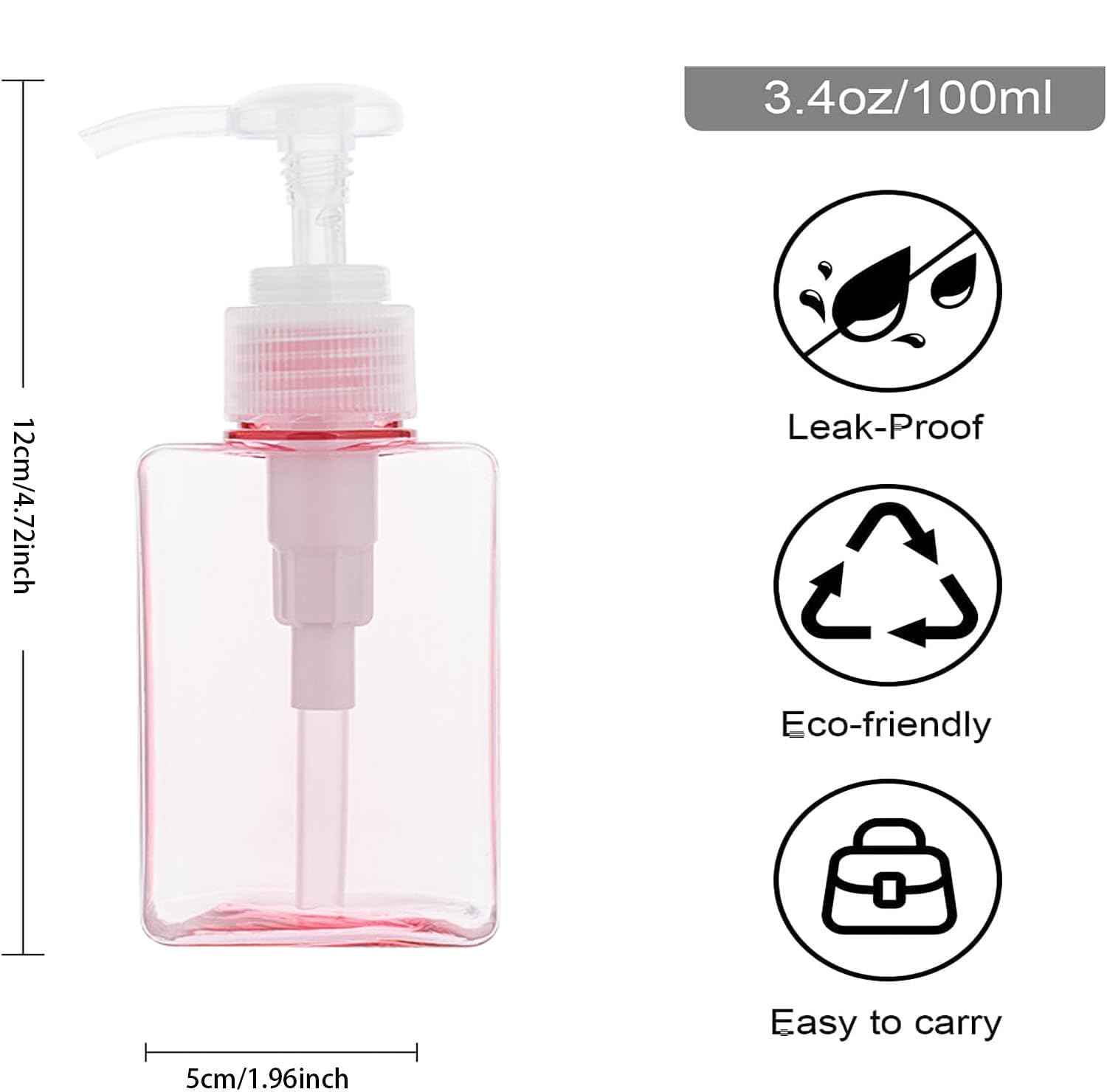 3-Pack 3.4oz/100ml TSA Approved Travel Size Bottles with Pump Dispenser - Leakproof Refillable Toiletry Containers for Shampoo, Conditioner & Cosmetics - Perfect for Air Travel, Gym & Vacation Essentials