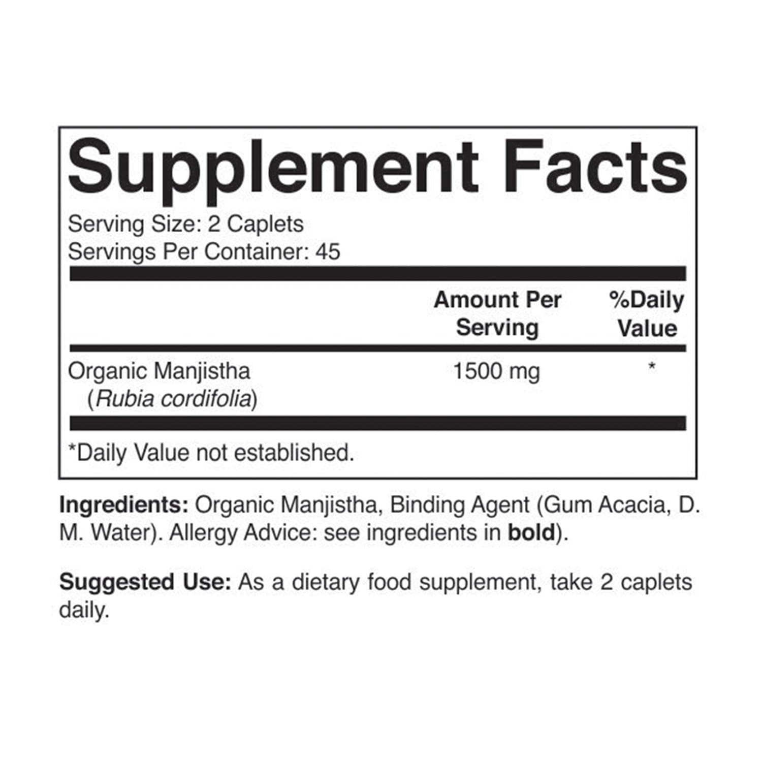 Organic Manjistha Root Extract 1500mg - 90 Vegetarian Tablets, Gluten Free, Non-GMO, 45 Servings - Supports Skin Health & Detoxification - Perfect for Daily Wellness Routine & Ayurvedic Practices
