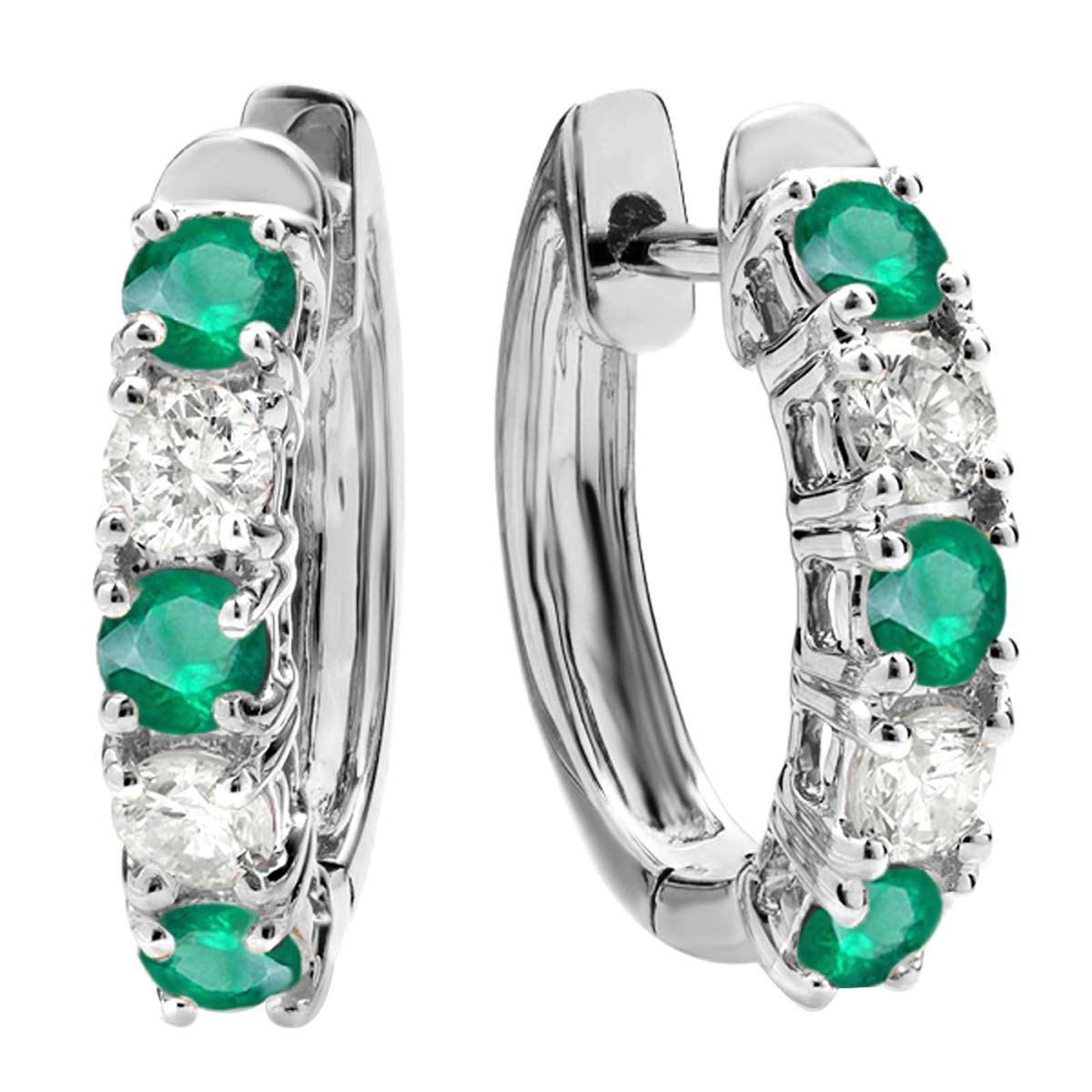 Dazzlingrock Collection 10K Solid White Gold Round Gemstone & White Diamond Huggie Hoop Earrings for Women - Perfect for Parties, Weddings & Everyday Elegance