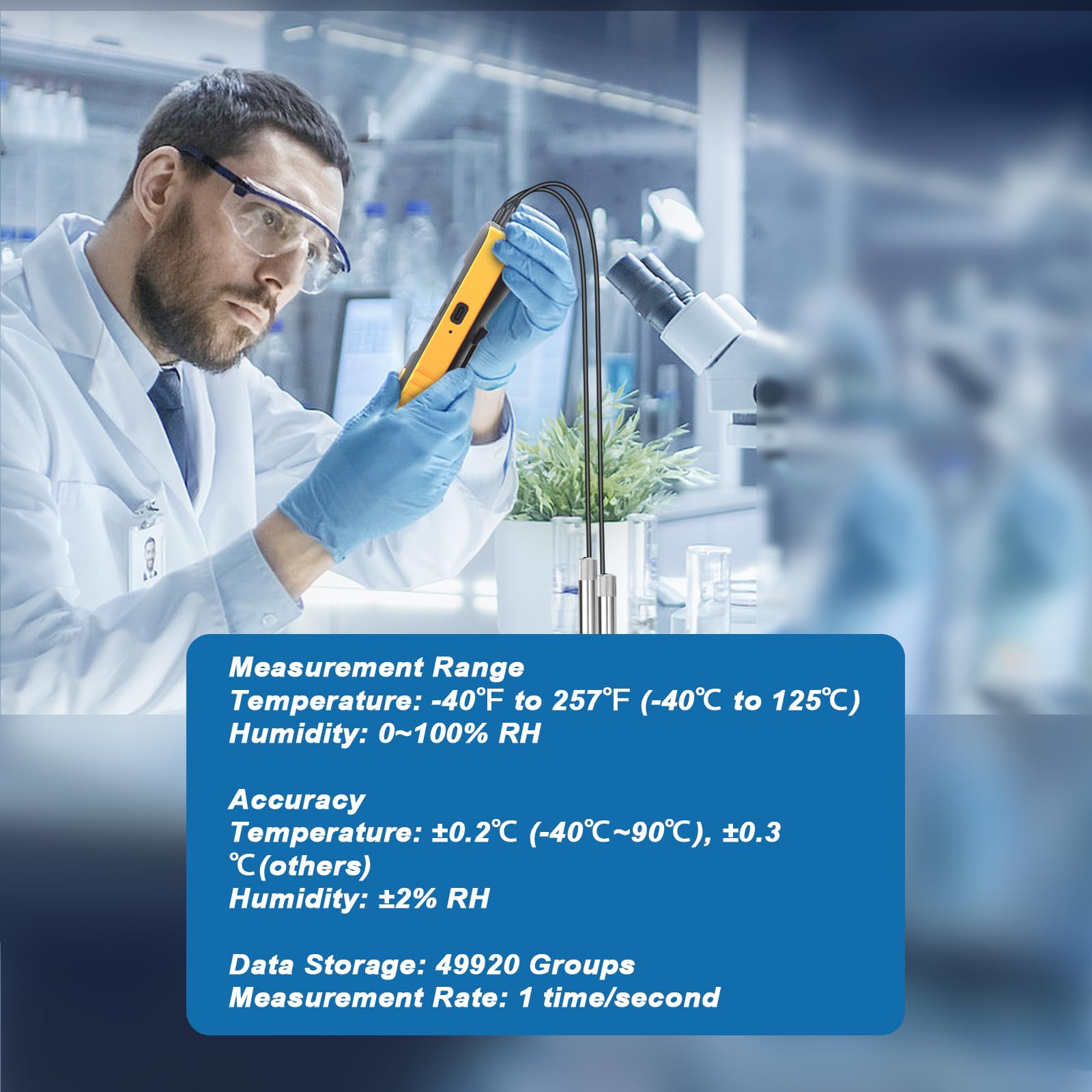 Dual Channel Temperature and Humidity Data Logger with USB Probe - Industrial Handheld Thermometer Hygrometer with Auto Report & Sound Alarm for Greenhouse, Freezer, Warehouse, and Lab Monitoring