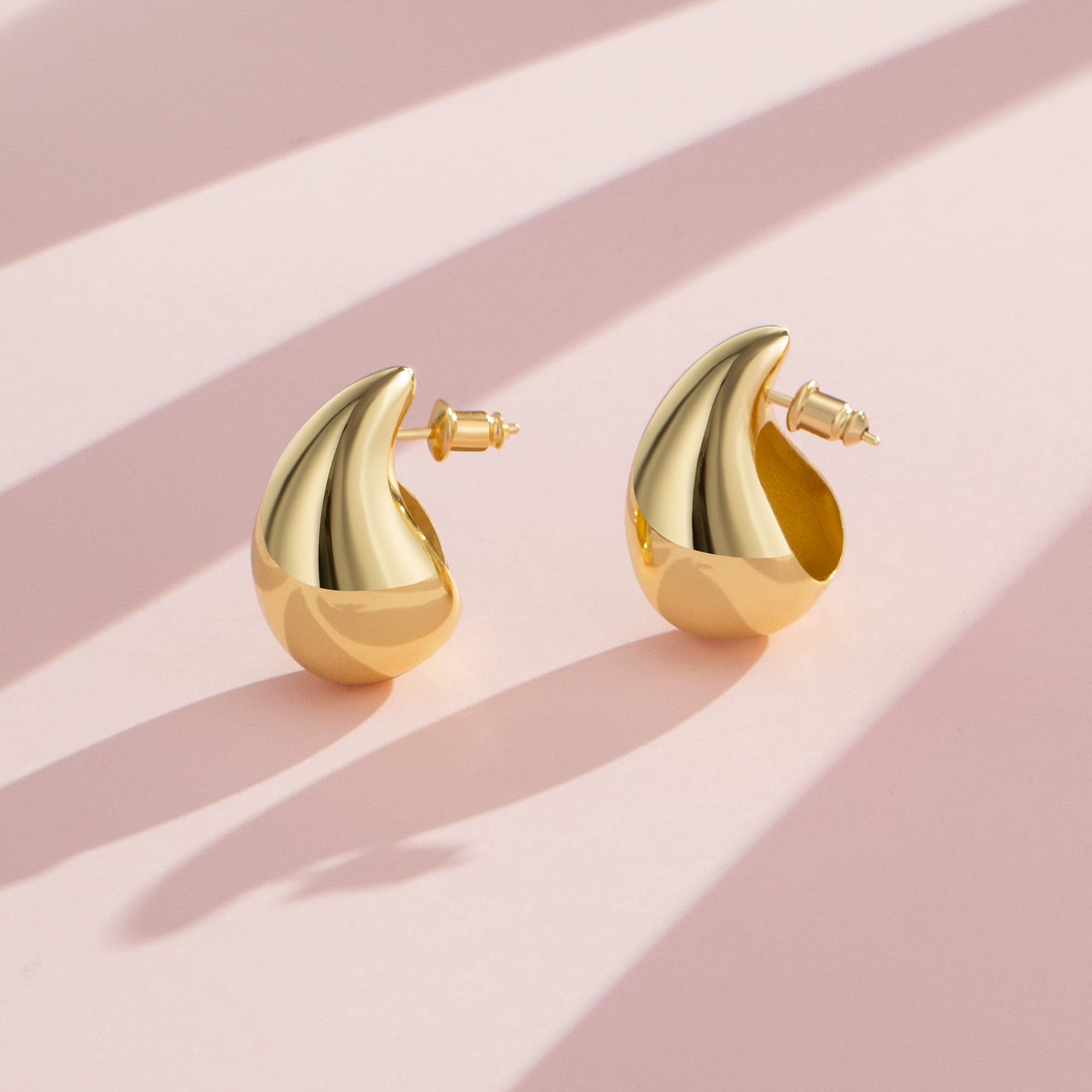 Chunky Gold Hoop Earrings for Women - 18K Real Gold Plated Lightweight Drop Hoops, Hypoallergenic Trendy Jewelry - Perfect for Parties, Weddings & Everyday Wear